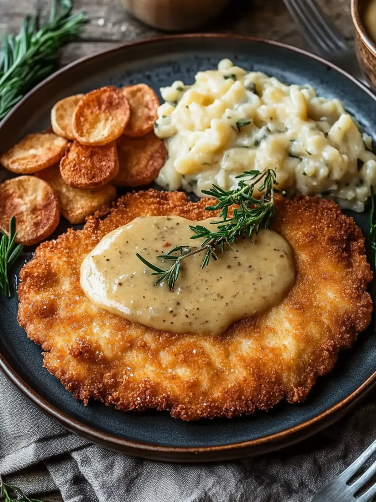 Einfach zuzubereitendes deutsches Schnitzel mit Champignonsoße 4 Einfach zuzubereitendes deutsches Schnitzel mit Champignonsoße