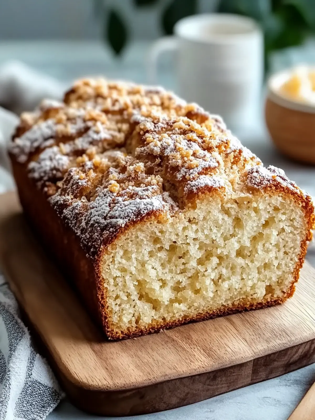 Warmes Vanille-Eggnog-Brot mit knusprigem Krümeltopping für die Feiertage 3 Warmes Vanille-Eggnog-Brot mit knusprigem Krümeltopping