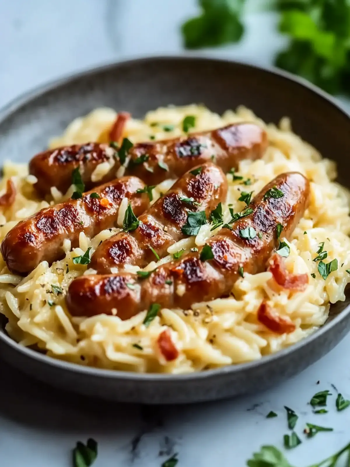 Cremige Hähnchenwürstchen Orzo für deine schnelle Küche 3 Cremige Hähnchensaitlinge Orzo