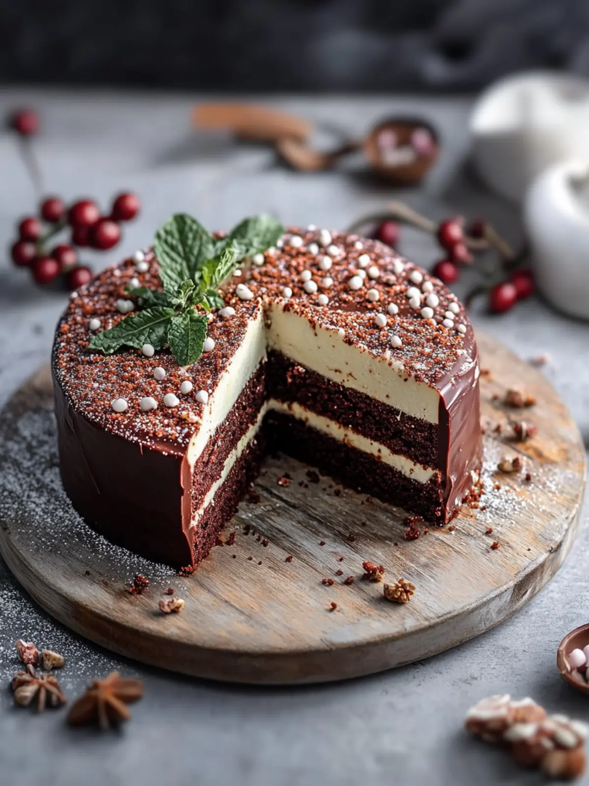 Schokoladen-Pfefferminz-Schichtkuchen für festliche Genussmomente 4 Schokoladen-Pfefferminz-Schichtkuchen