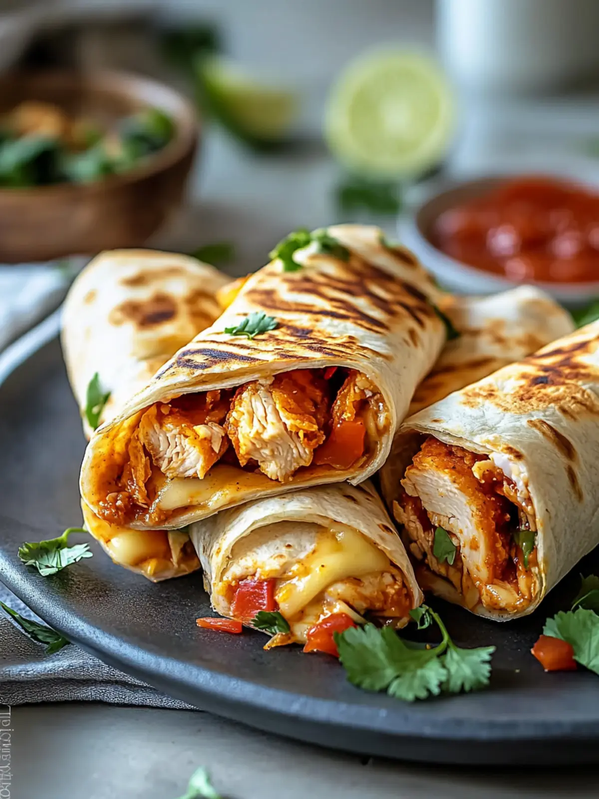 Knusprige Hot Chicken & Käse Wraps aus dem Air Fryer – Schnell und Lecker 4 Knusprige Hot Chicken & Käse Wraps aus dem Air Fryer