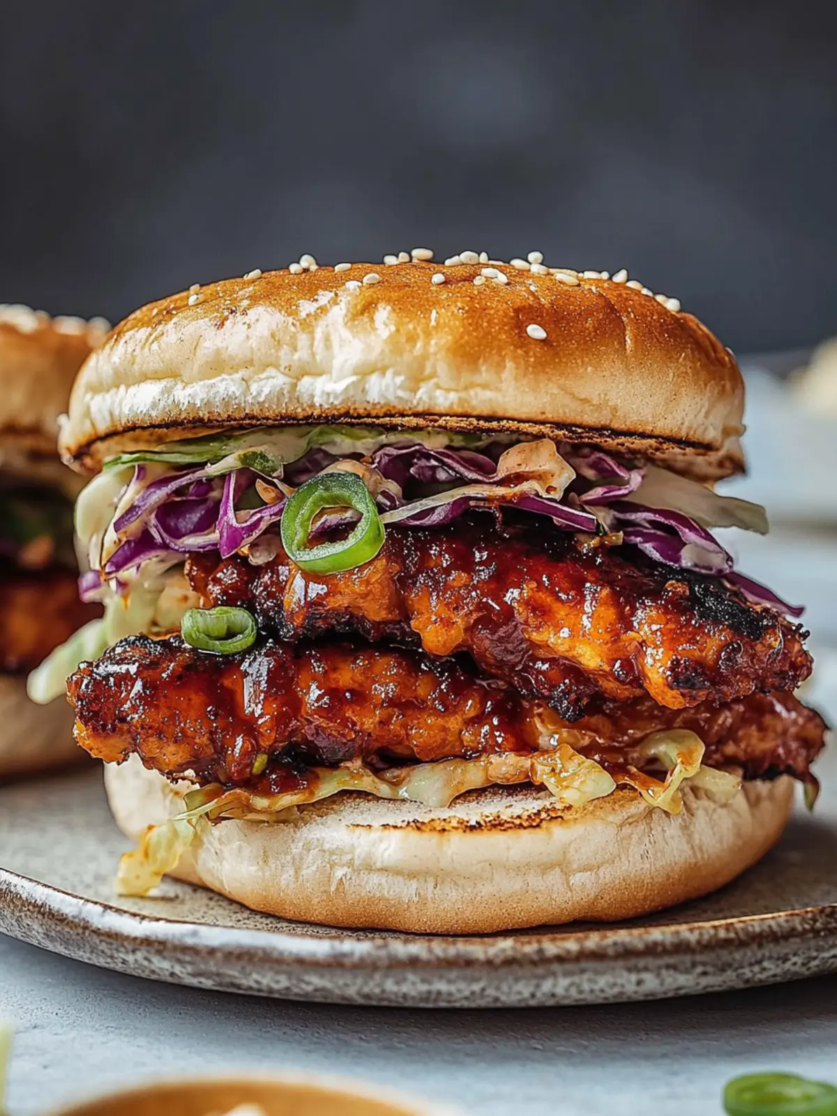 Scharfe koreanische gebratene Hühnersandwiches für Feinschmecker 4 Scharfe koreanische gebratene Hühnersandwiches