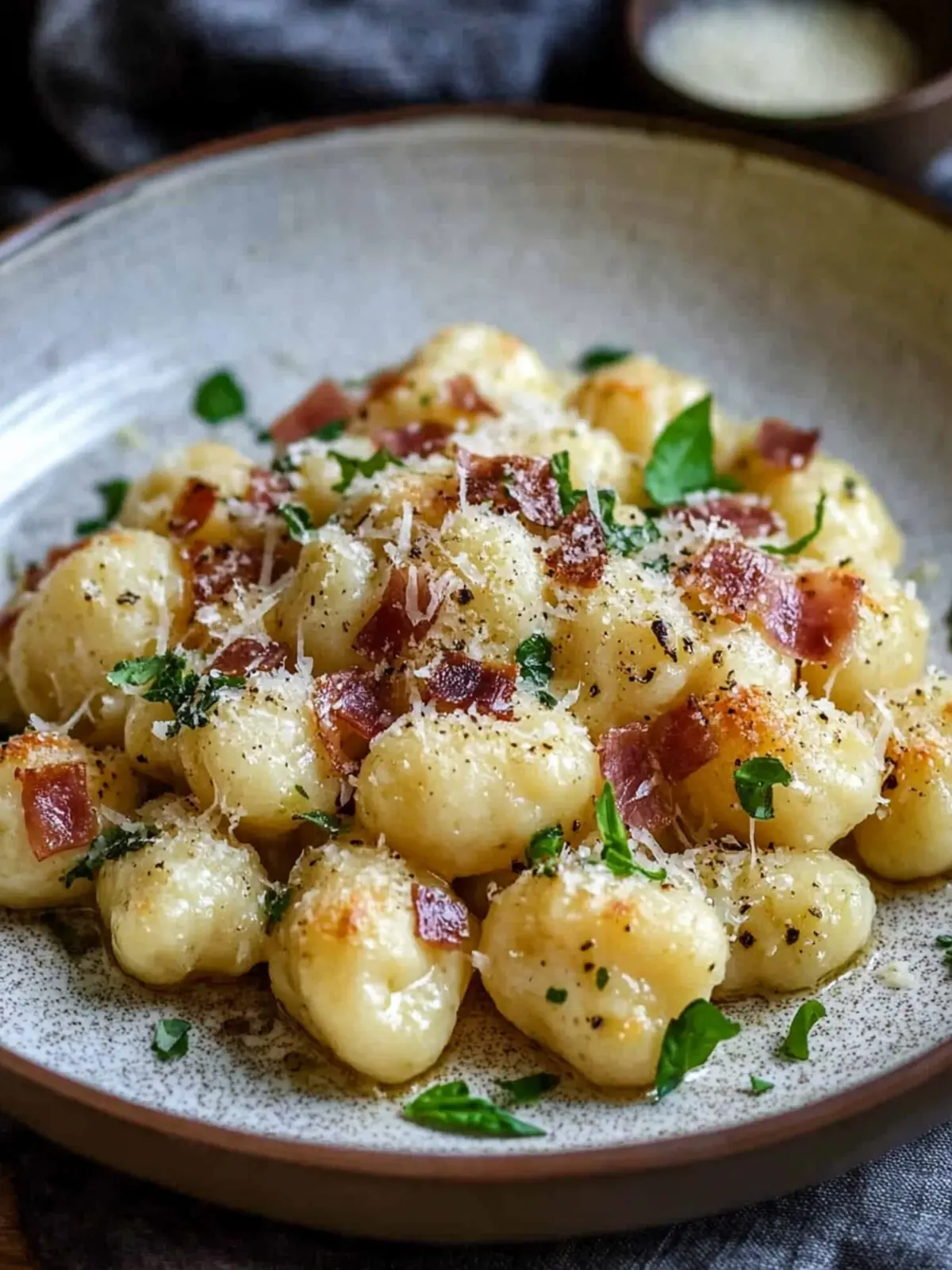 Gnocchi Carbonara mit Speck und Parmesan