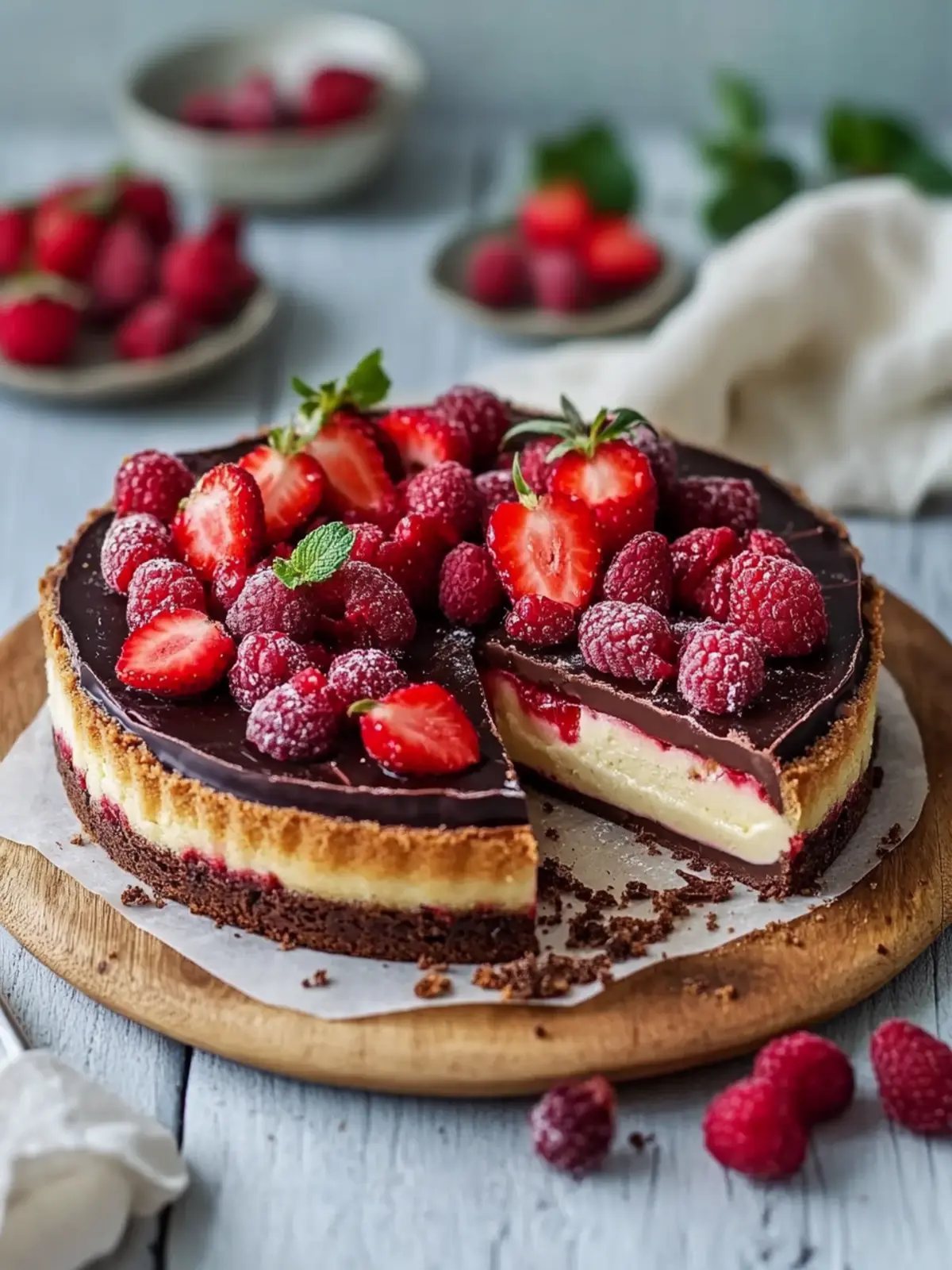 Cremiger Schokoladenkäsekuchen mit Erdbeeren für den Sommergenuss 4 Cremiger Schokoladenkäsekuchen mit Erdbeeren