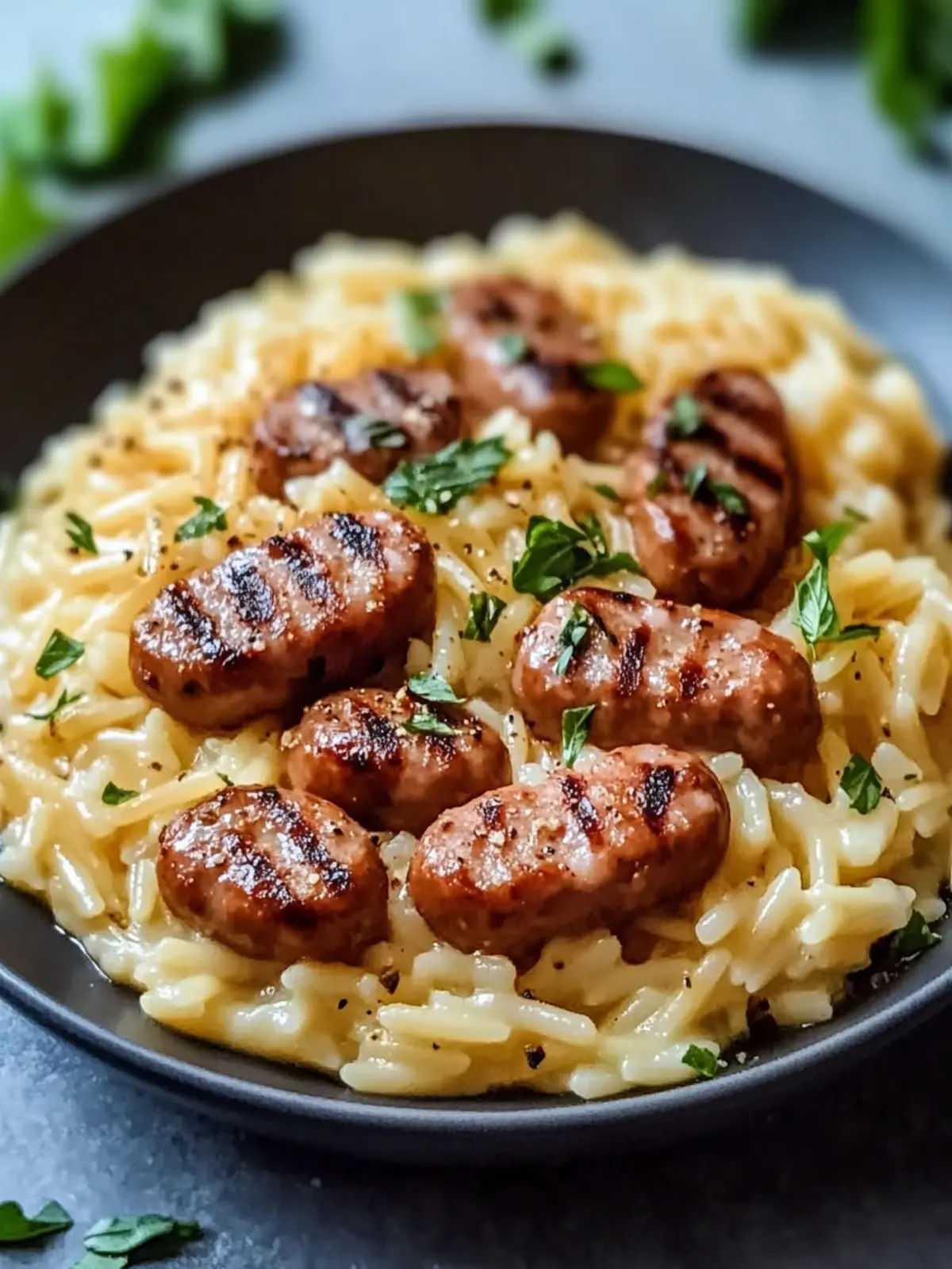 Cremige Hähnchenwürstchen Orzo für deine schnelle Küche 2 Cremige Hähnchensaitlinge Orzo