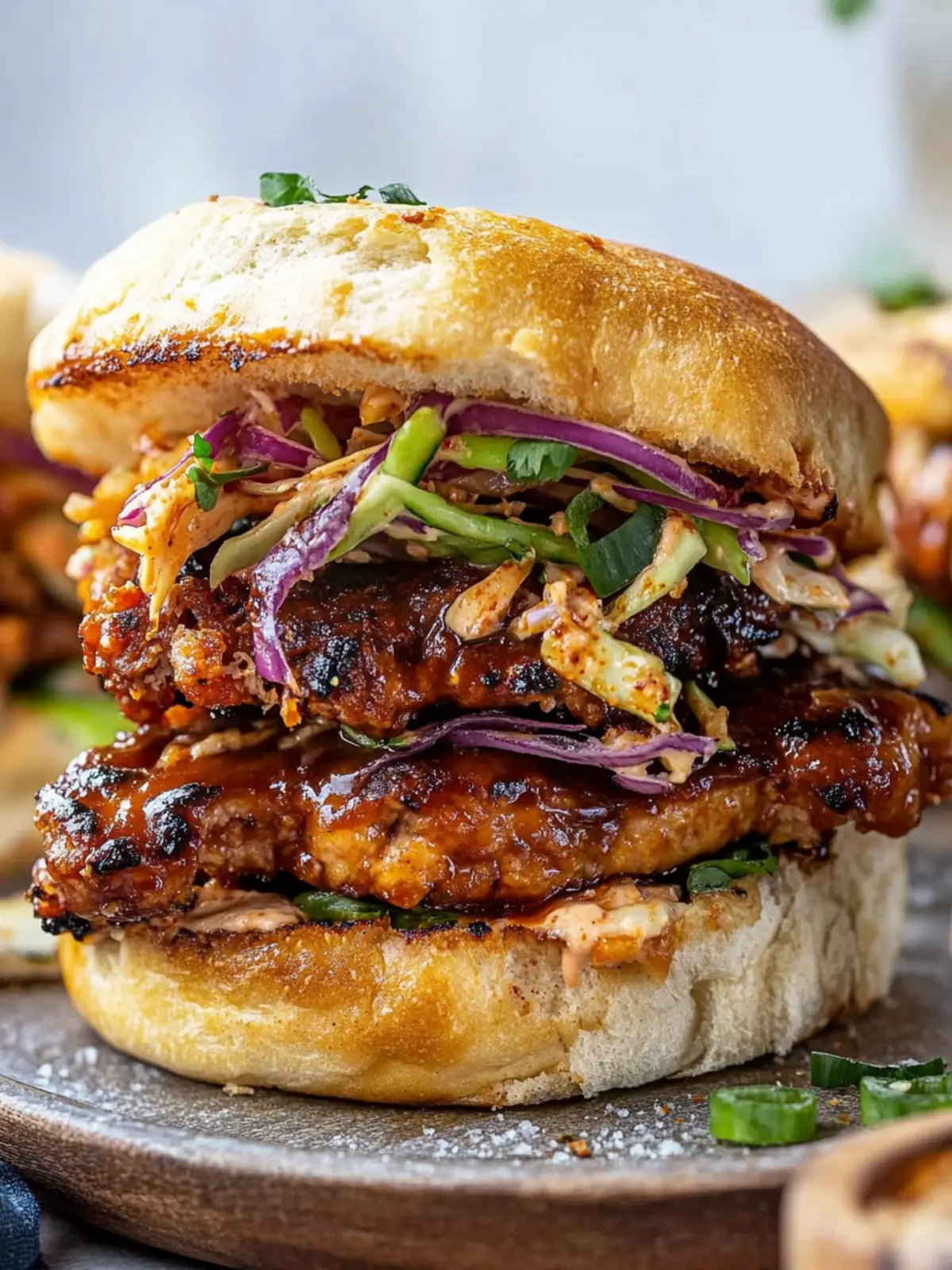 Scharfe koreanische gebratene Hühnersandwiches für Feinschmecker 3 Scharfe koreanische gebratene Hühnersandwiches