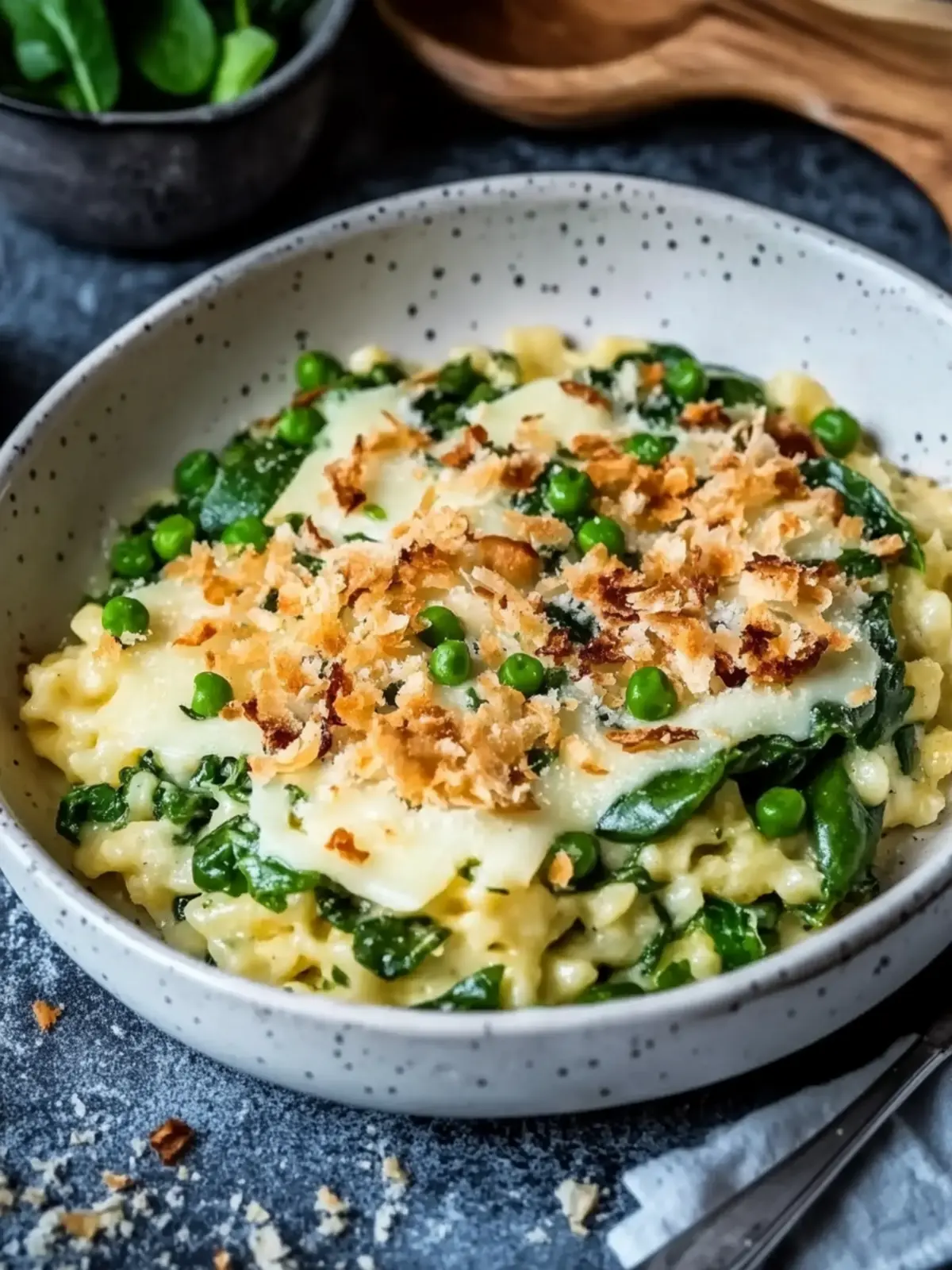 Spinatspätzle mit Käse und gebratenen Zwiebeln für genussvolle Abende 2 Spinatspätzle mit Käse und gebratenen Zwiebeln
