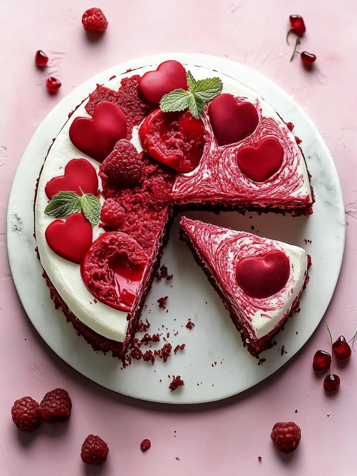 Leckere herzförmige rote Samt-Käsekuchen für romantische Anlässe 2 Leckere herzförmige rote Samt-Käsekuchen