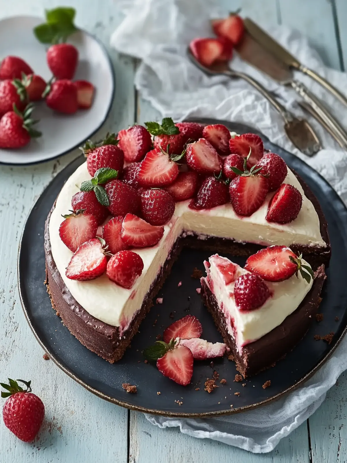 Cremiger Schokoladenkäsekuchen mit Erdbeeren für den Sommergenuss 5 Cremiger Schokoladenkäsekuchen mit Erdbeeren