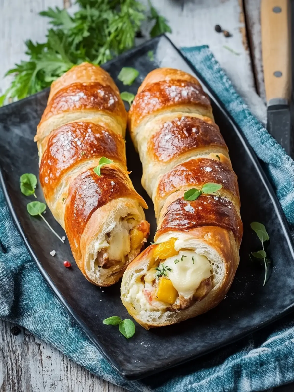 Zart gefüllte Hühnerrouladen auf einem Gemüsebett