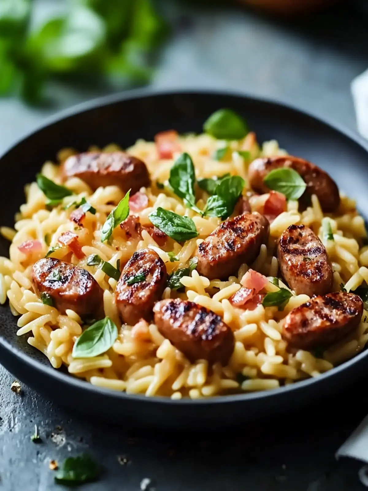 Cremige Hähnchensaitlinge Orzo