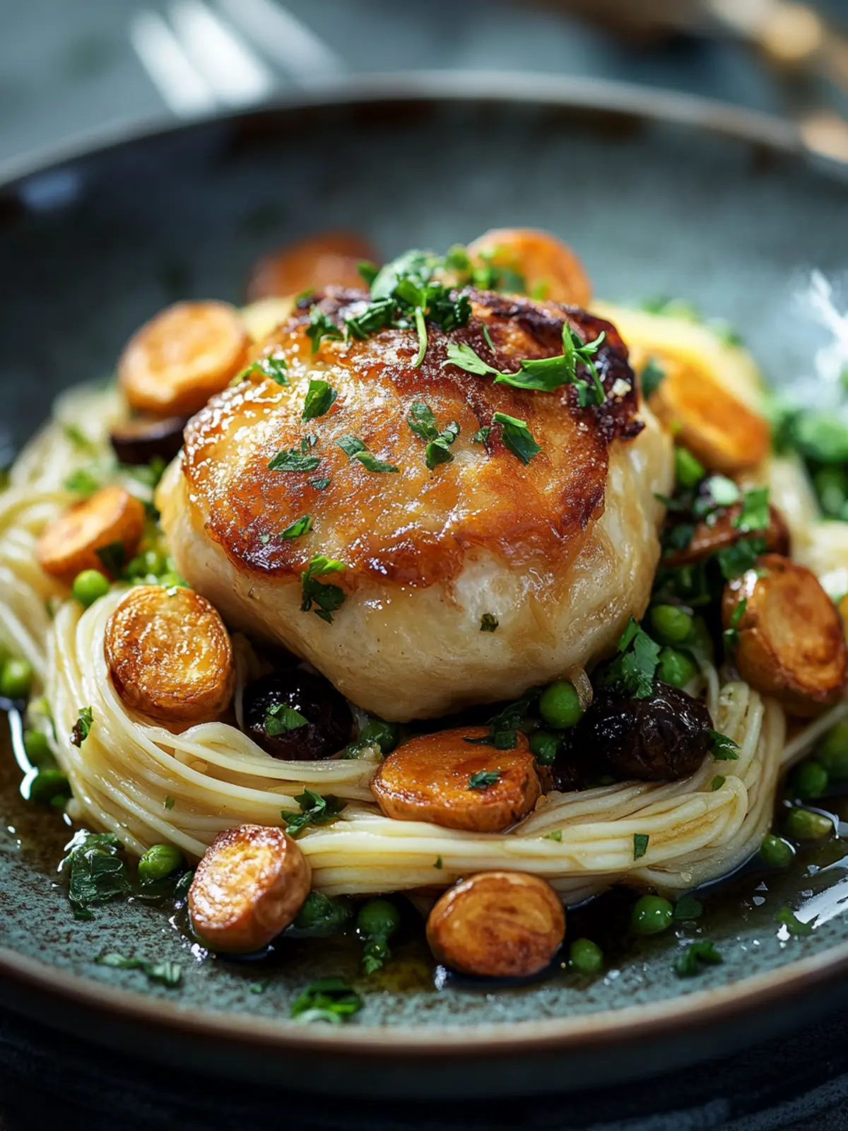 Perlhuhnbrotknödel auf Gemüsenudeln: Gourmet für dein Zuhause 4 Perlhuhnbrotknödel auf Gemüsenudeln