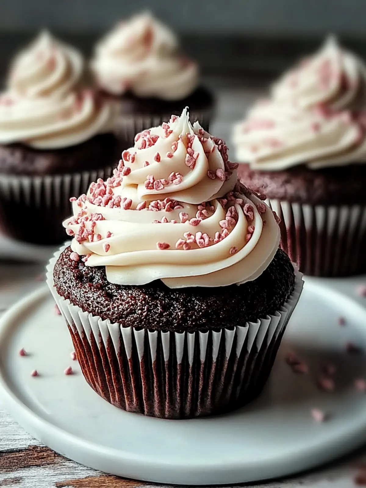 Schokoladen-Cupcakes mit Zuckerstangen-Buttercreme für Festtage 4 Schokoladen-Cupcakes mit Zuckerstangen-Buttercreme-Frosting