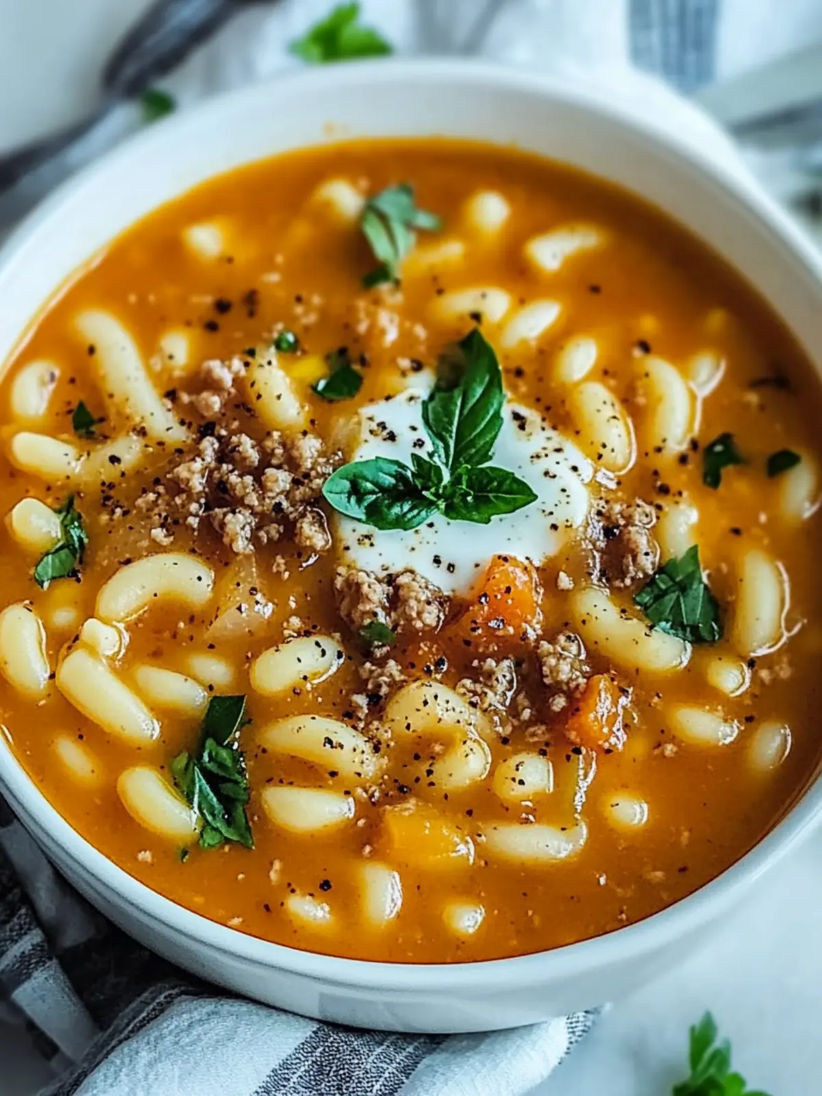 Käseburger-Makkaroni-Suppe für schnelle Wohlfühlmomente 4 Käseburger-Makkaroni-Suppe