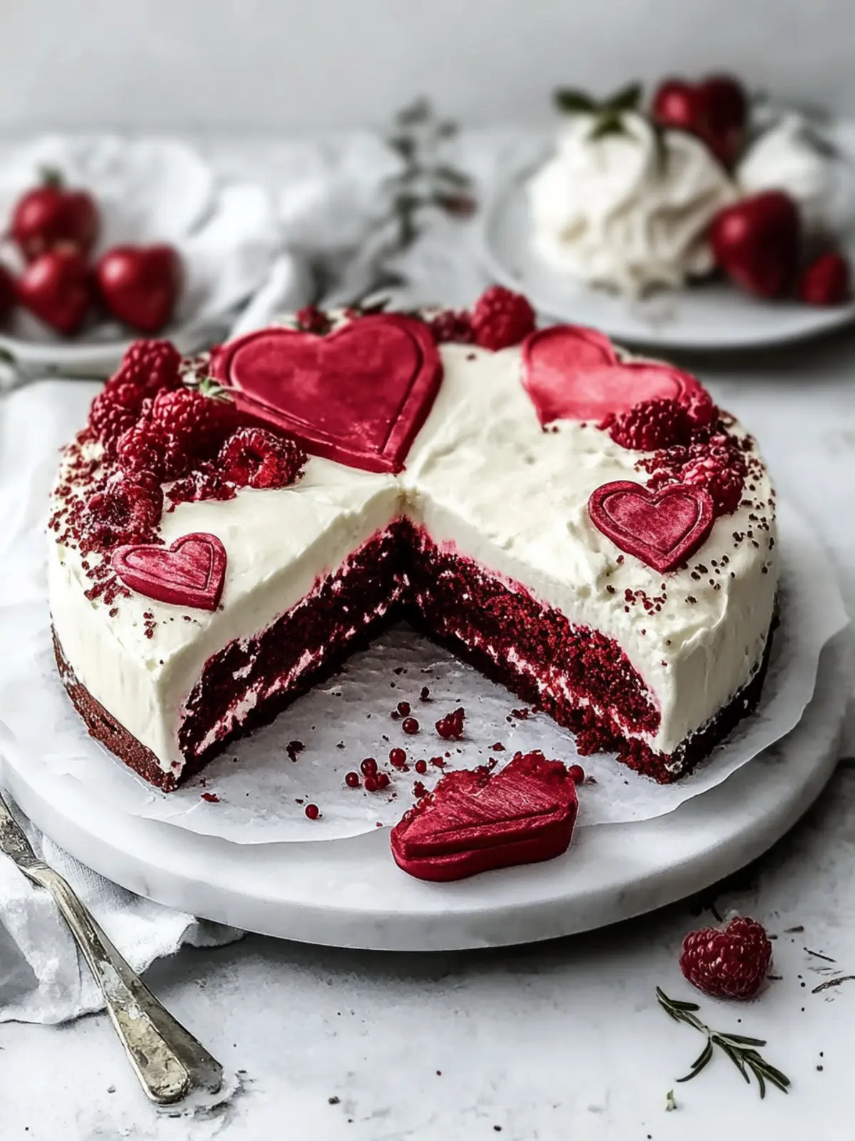 Leckere herzförmige rote Samt-Käsekuchen für romantische Anlässe 3 Leckere herzförmige rote Samt-Käsekuchen
