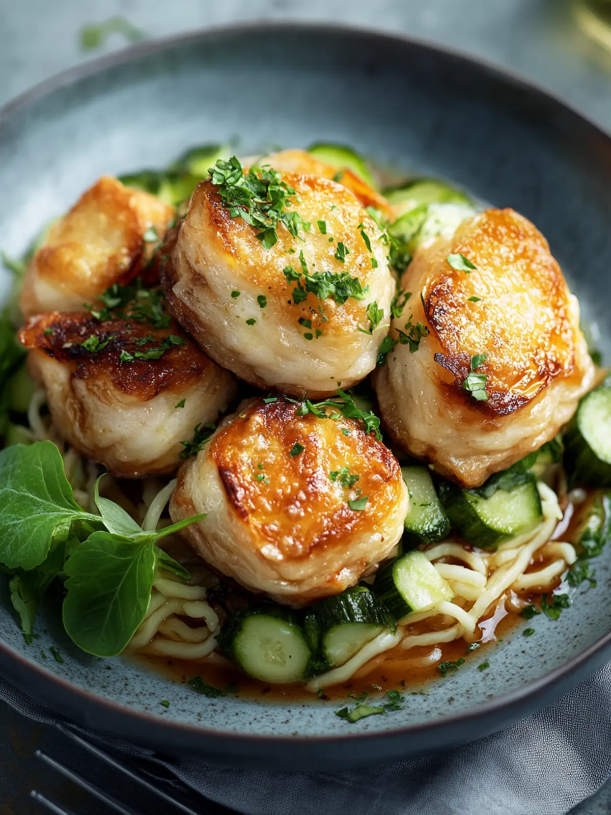 Perlhuhnbrotknödel auf Gemüsenudeln: Gourmet für dein Zuhause 2 Perlhuhnbrotknödel auf Gemüsenudeln