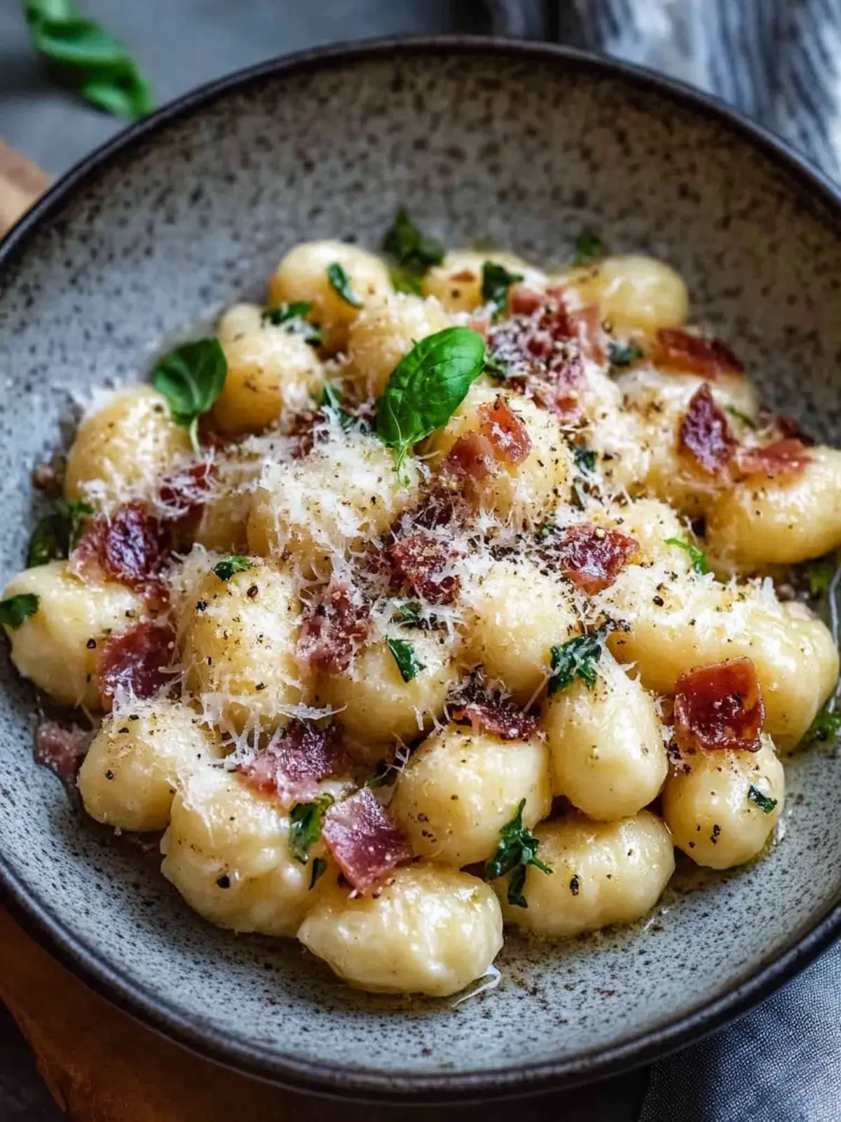 Gnocchi Carbonara mit Speck und Parmesan für den perfekten Abend 2 Gnocchi Carbonara mit Speck und Parmesan