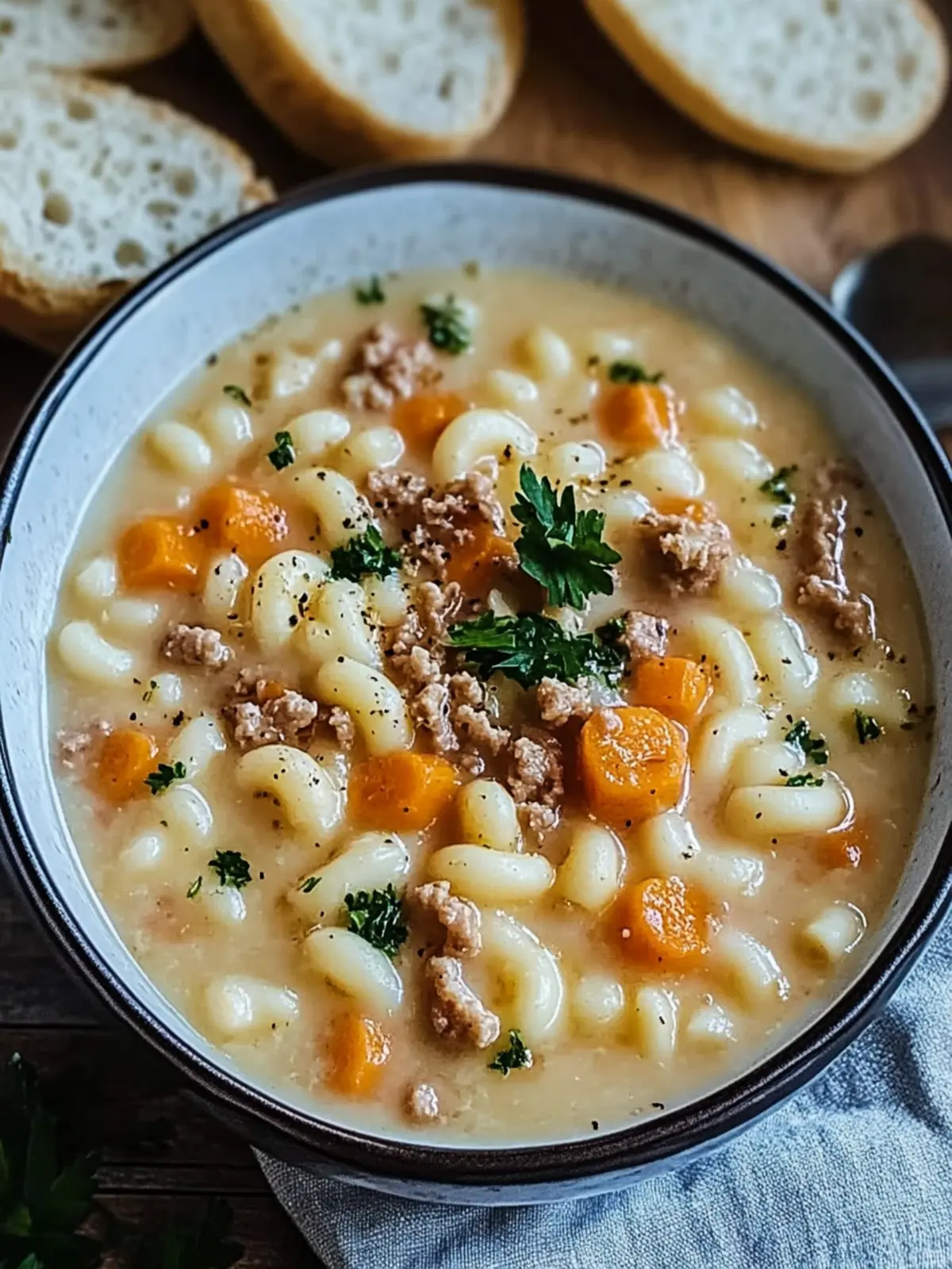 Käseburger-Makkaroni-Suppe für schnelle Wohlfühlmomente 2 Käseburger-Makkaroni-Suppe