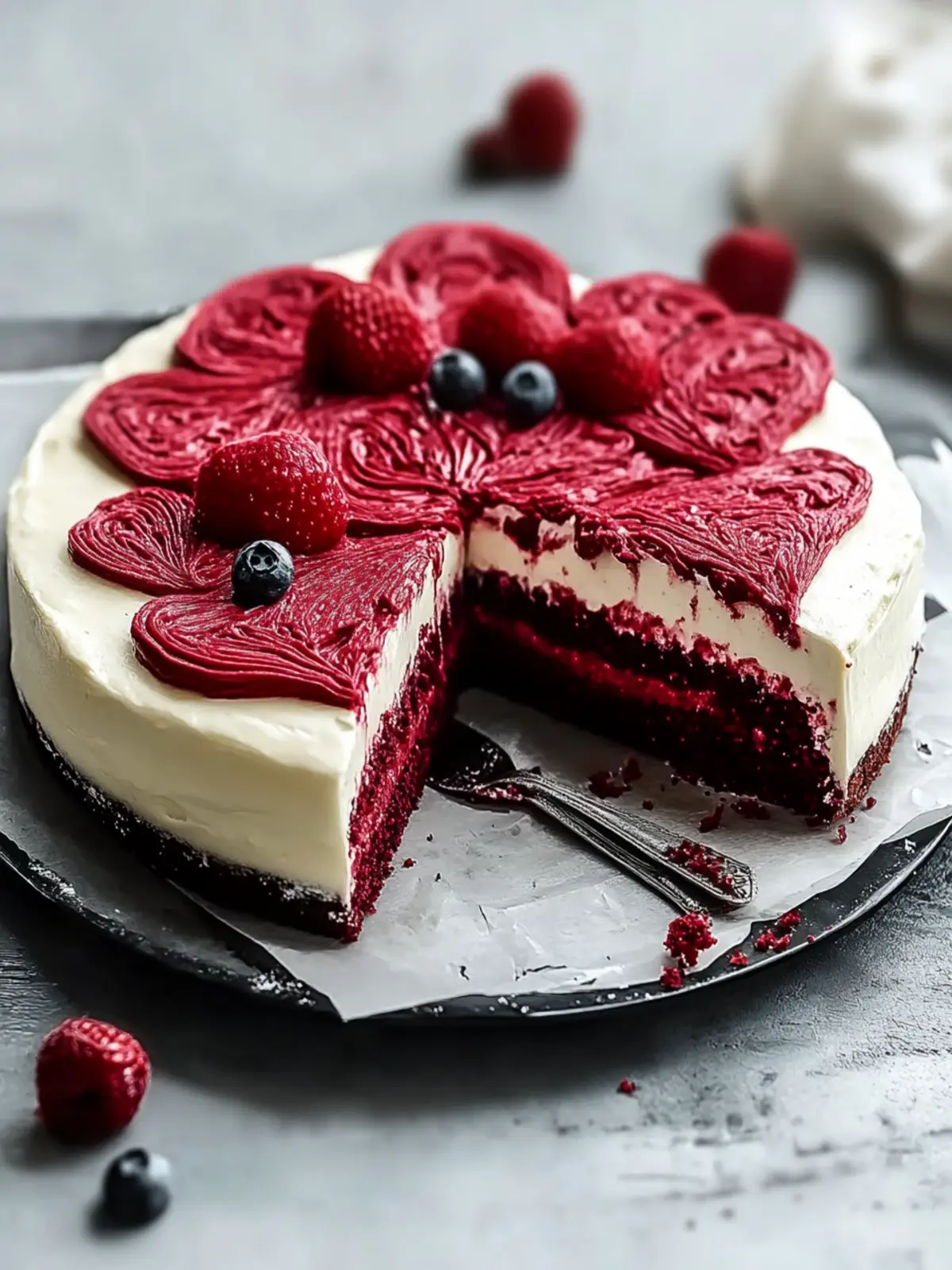 Leckere herzförmige rote Samt-Käsekuchen