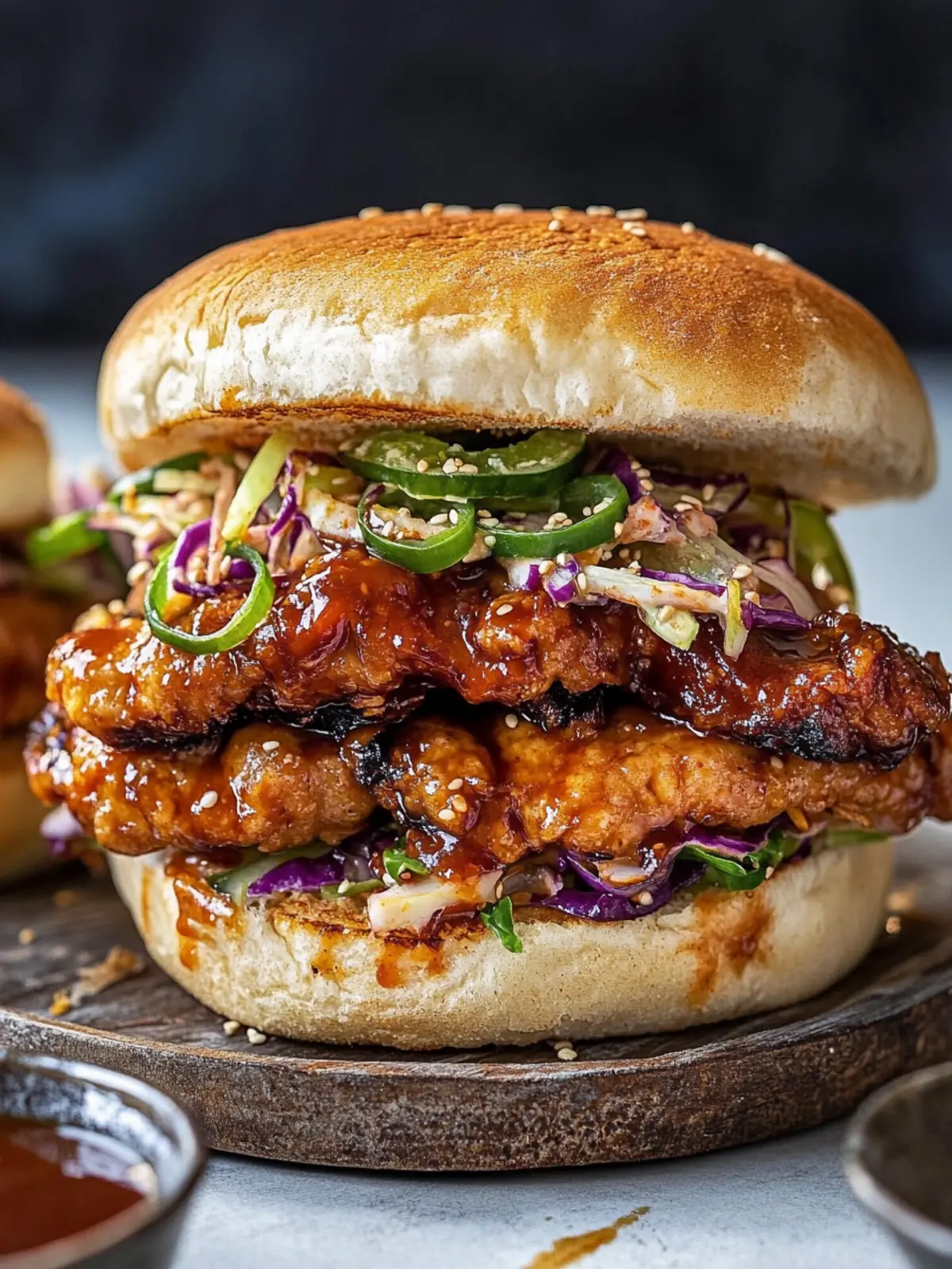 Scharfe koreanische gebratene Hühnersandwiches für Feinschmecker 2 Scharfe koreanische gebratene Hühnersandwiches