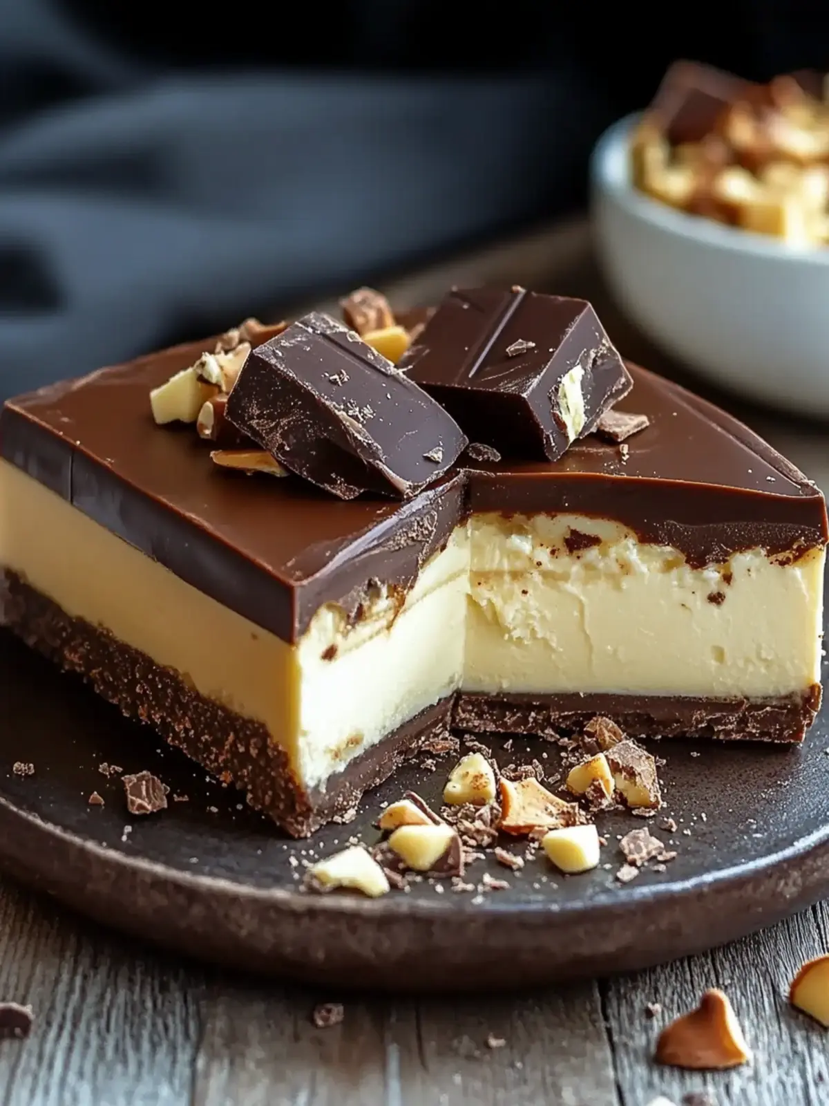 Schokoladen-No-Bake-Twix-Cheesecake für süße Genussmomente 3 Schokoladen-No-Bake-Twix-Cheesecake für Süßigkeitenliebhaber