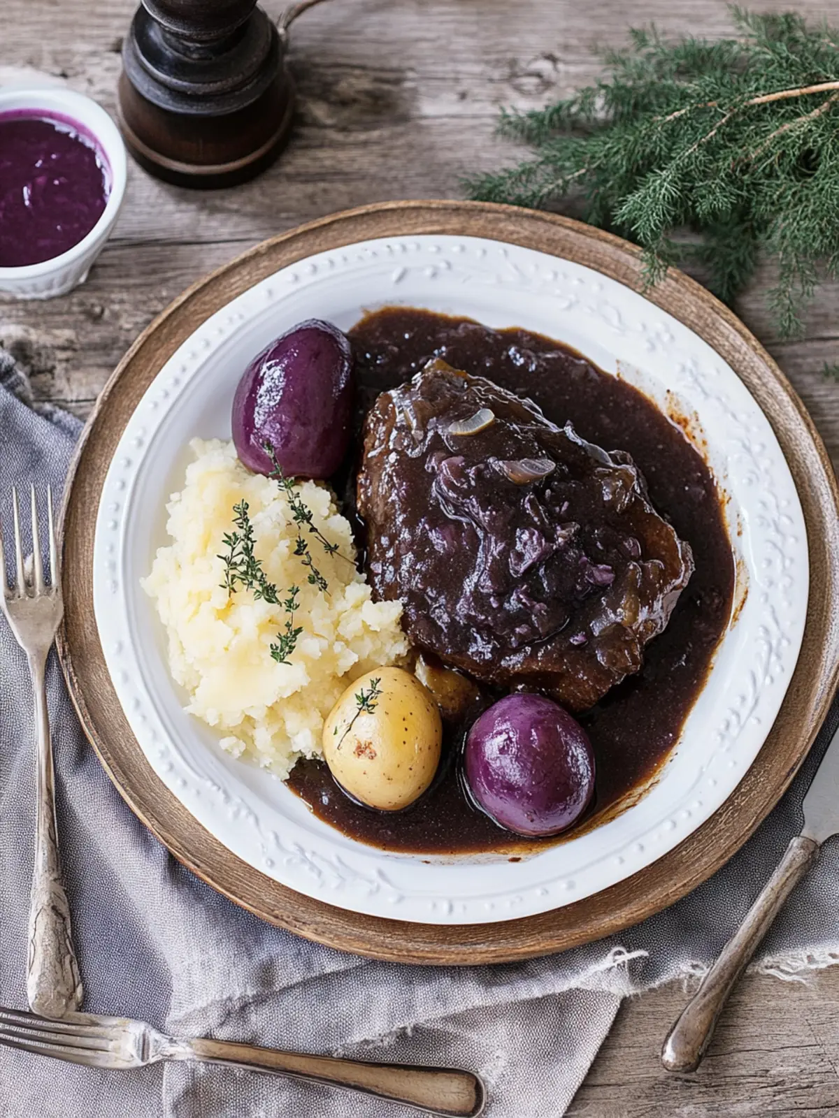 Rheinischer Sauerbraten mit Rotkohl und Kartoffelknödeln genießen 5 Rheinischer Sauerbraten mit Rotkohl und Kartoffelknödeln