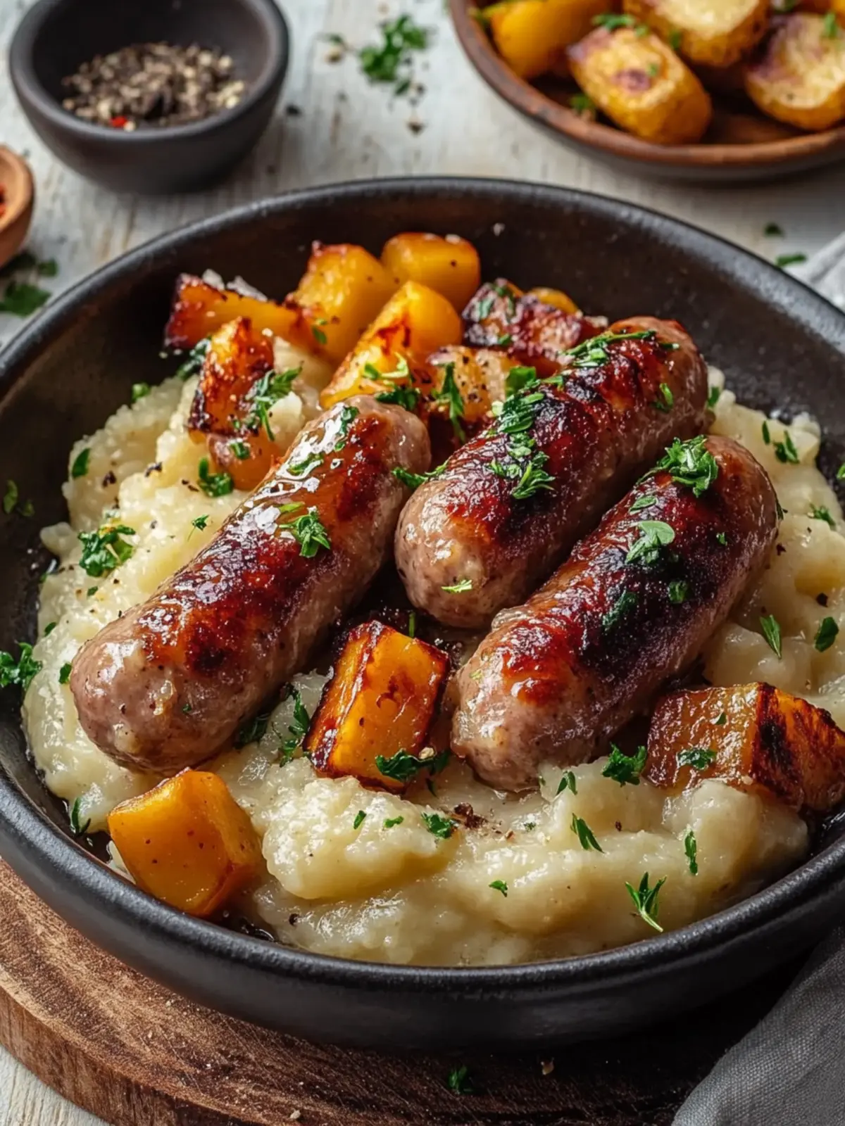 Wurst und Süßkartoffeln mit Honig-Knoblauch-Sauce schnell und einfach 5 Wurst und Süßkartoffeln mit Honig-Knoblauch-Sauce