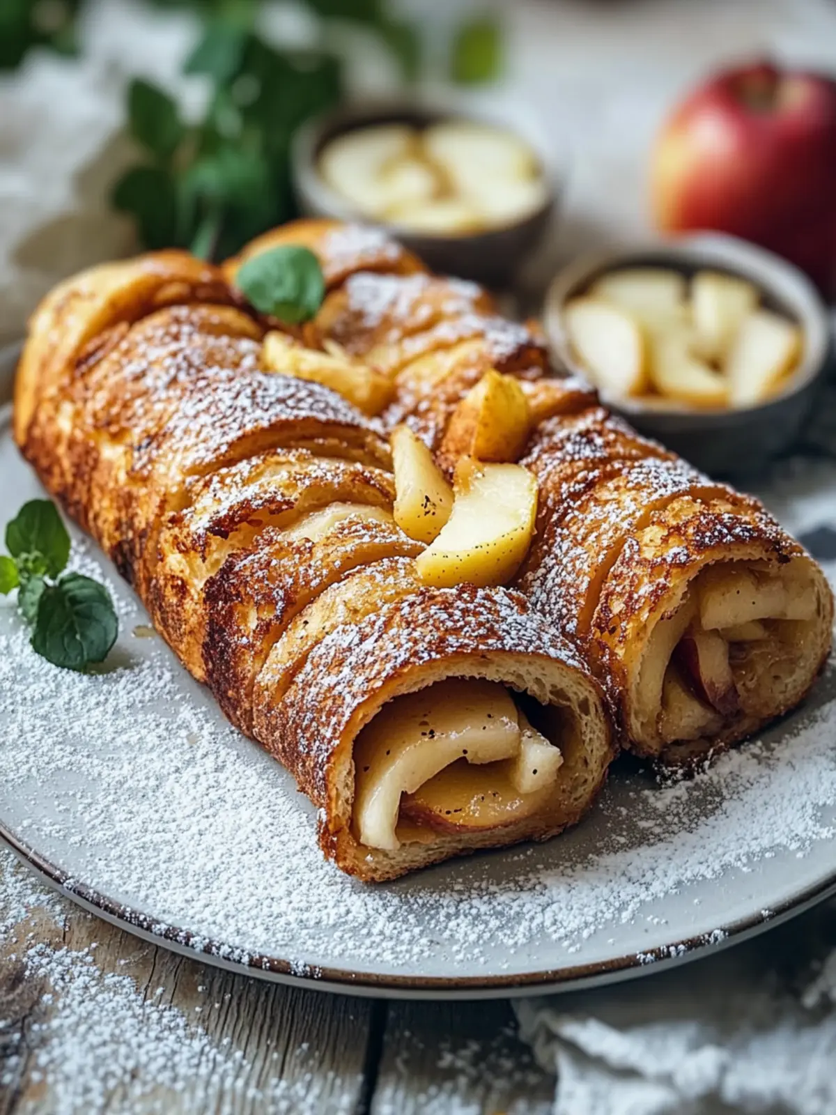 Vegan Französische Toast-Rollen mit Apfel- und Zimtfüllung 2 Französische Toast-Rollen mit Apfel- und Zimtfüllung