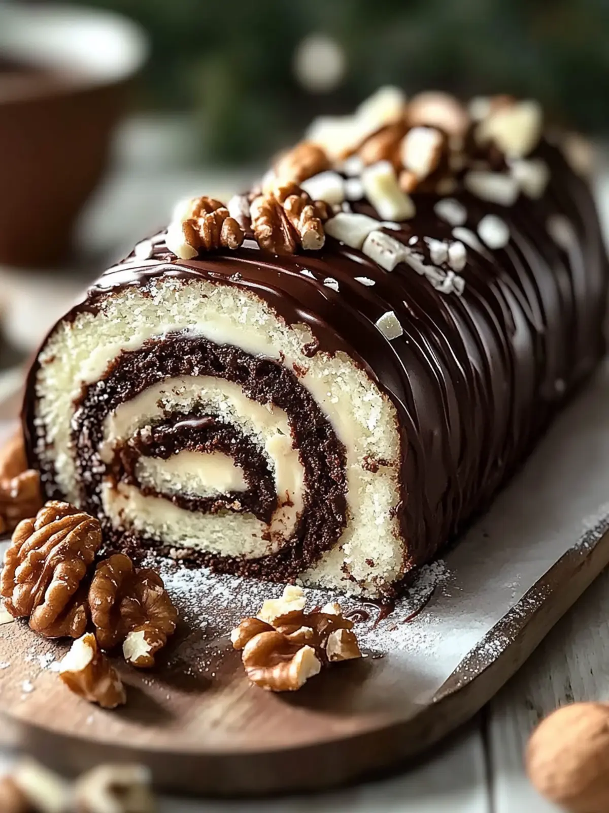 Schokoladenkuchenrolle mit Nussvariationen