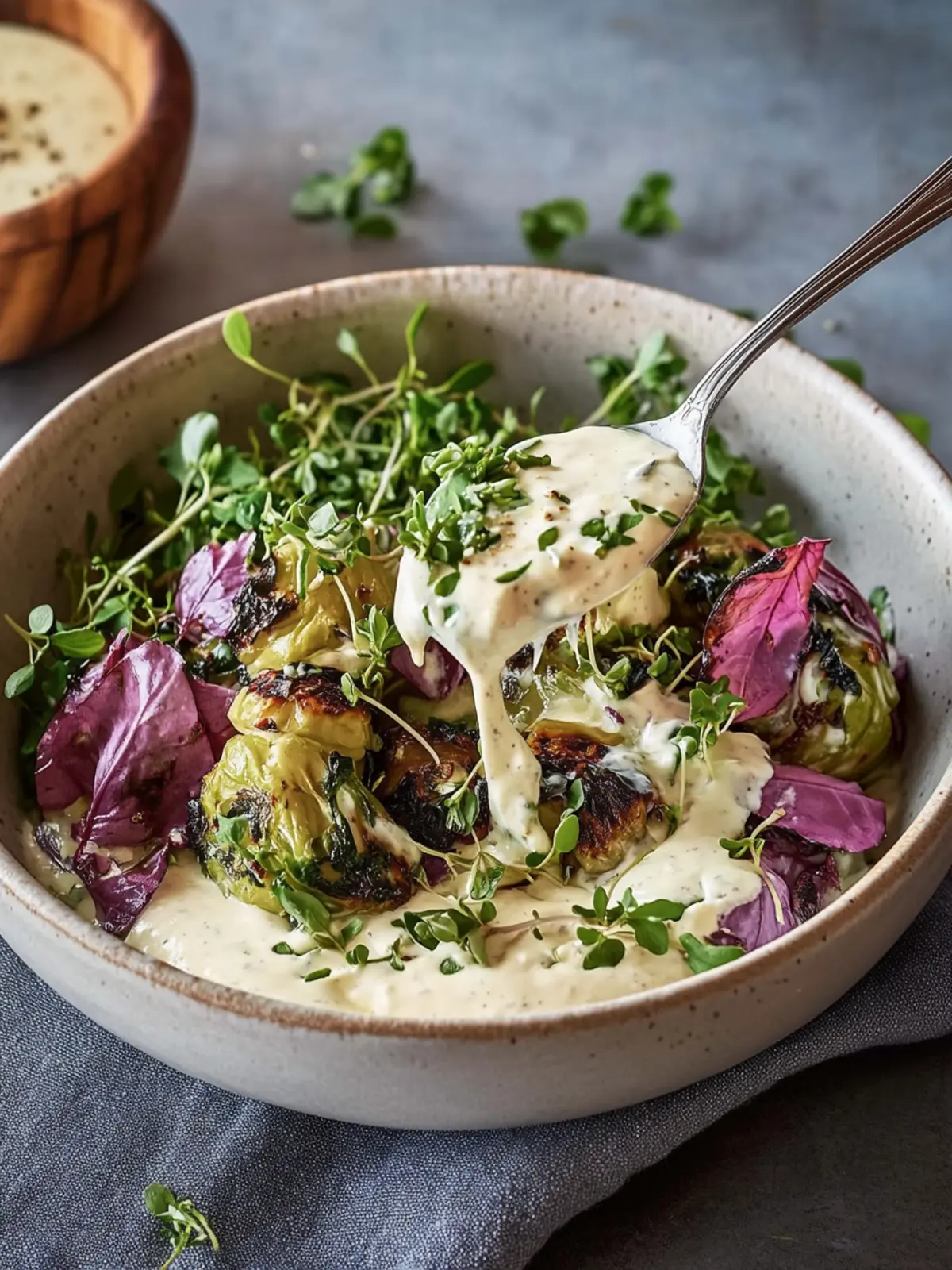 Knusprig geröstete Rosenkohl mit cremiger Käsesauce lieben! 4 Knusprig geröstete Rosenkohl mit cremiger Käsesauce