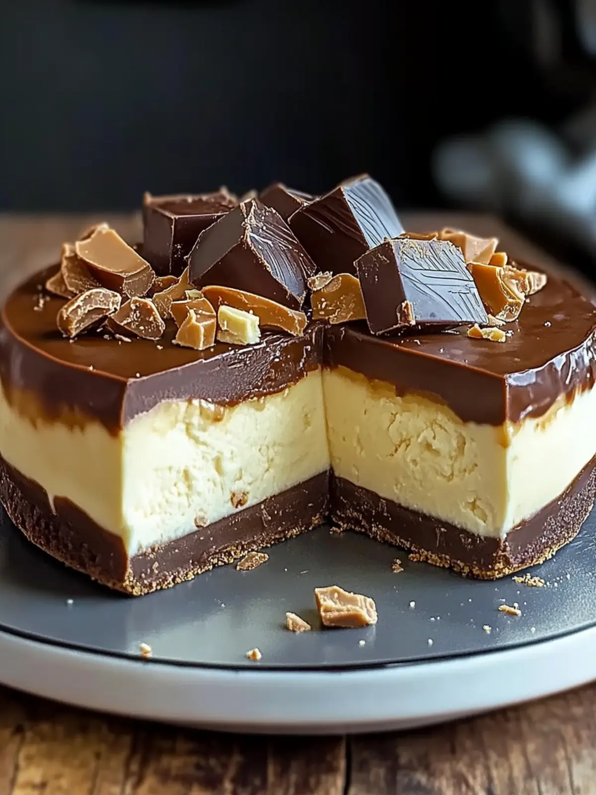 Schokoladen-No-Bake-Twix-Cheesecake für süße Genussmomente 2 Schokoladen-No-Bake-Twix-Cheesecake für Süßigkeitenliebhaber