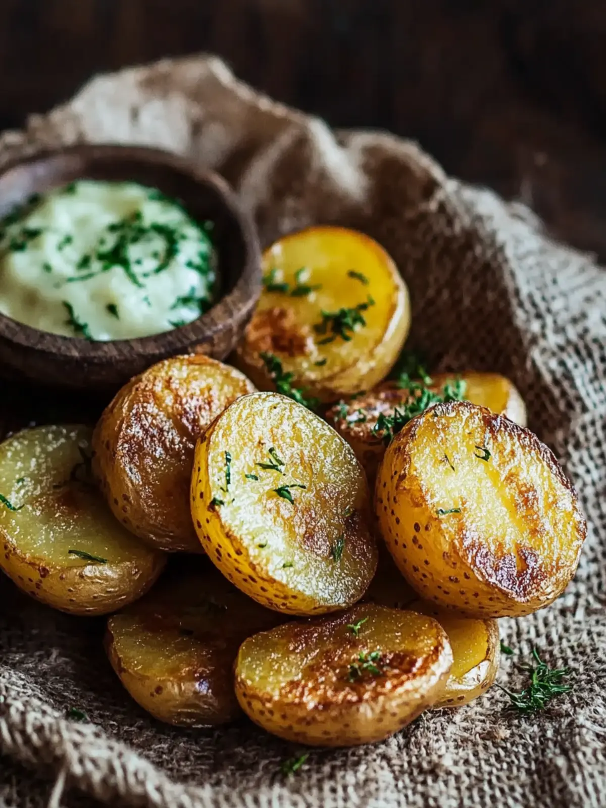 Knusprige zerdrückte Kartoffeln mit Knoblauch und Kräutern 2 knusprige zerdrückte Kartoffeln