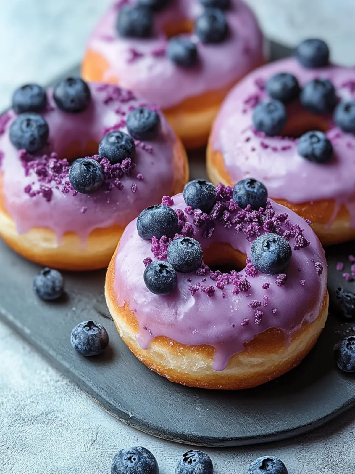 Heidelbeer-Kuchen-Donuts mit Heidelbeer-Glasur für ein süßes Frühstück 3 Heidelbeer-Kuchen-Donuts mit Heidelbeer-Glasur