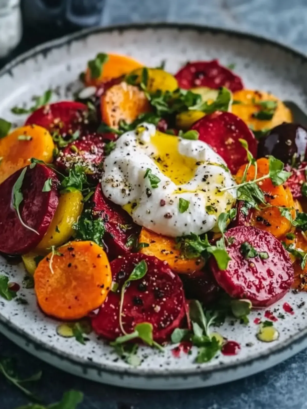 Gerösteter Rote-Bete- und Karottensalat mit Burrata für Genussmomente 5 Gerösteter Rote-Bete- und Karottensalat mit Burrata