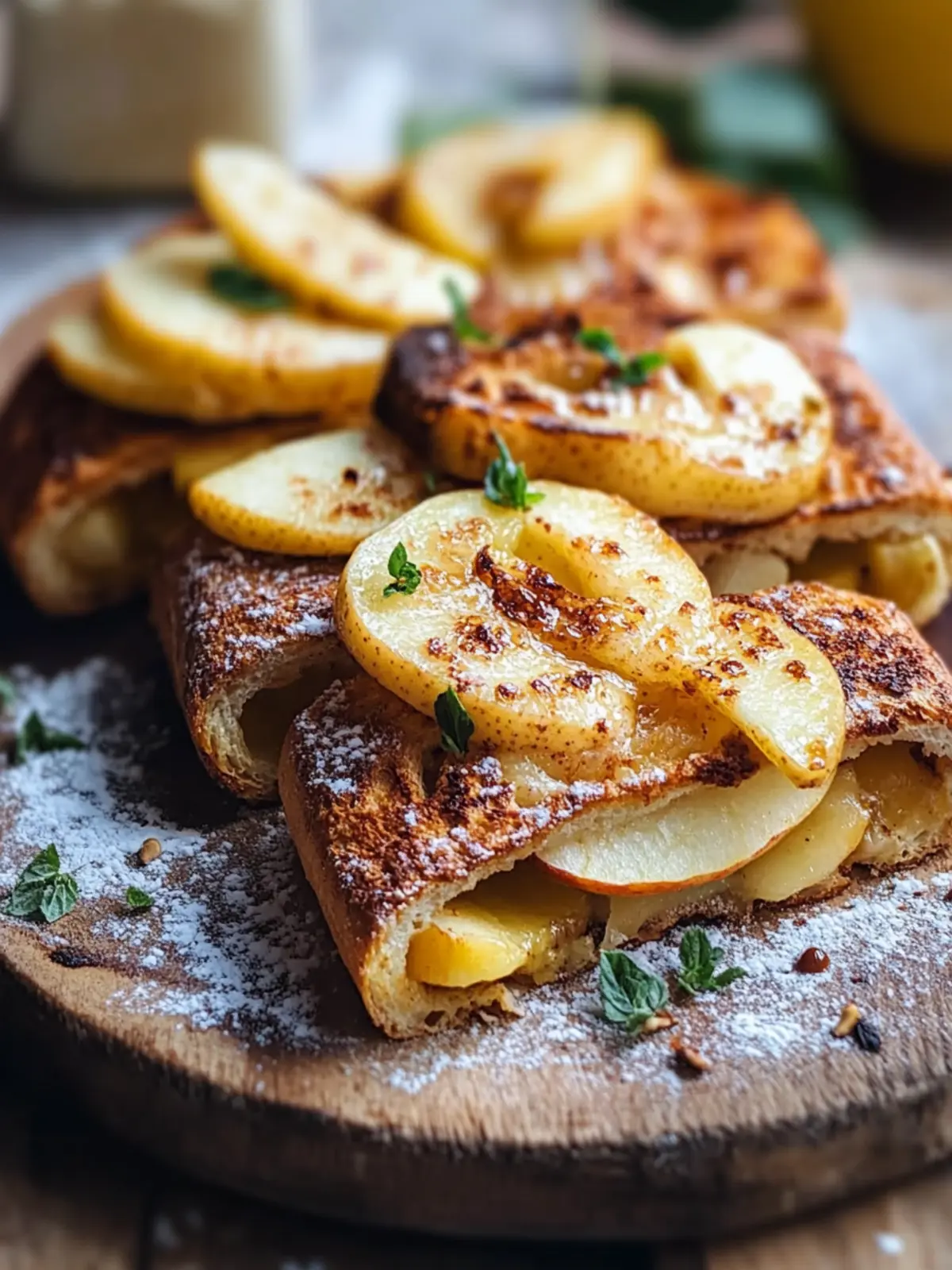 Vegan Französische Toast-Rollen mit Apfel- und Zimtfüllung 4 Französische Toast-Rollen mit Apfel- und Zimtfüllung
