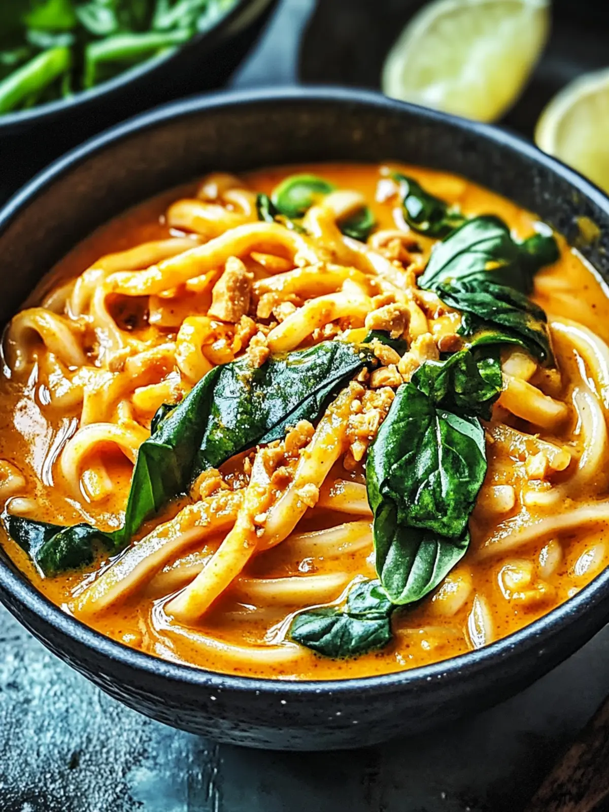 Cremige thailändische rote Curry Udon-Nudeln für deinen Genuss 4 Cremige thailändische rote Curry Udon-Nudeln Genuss