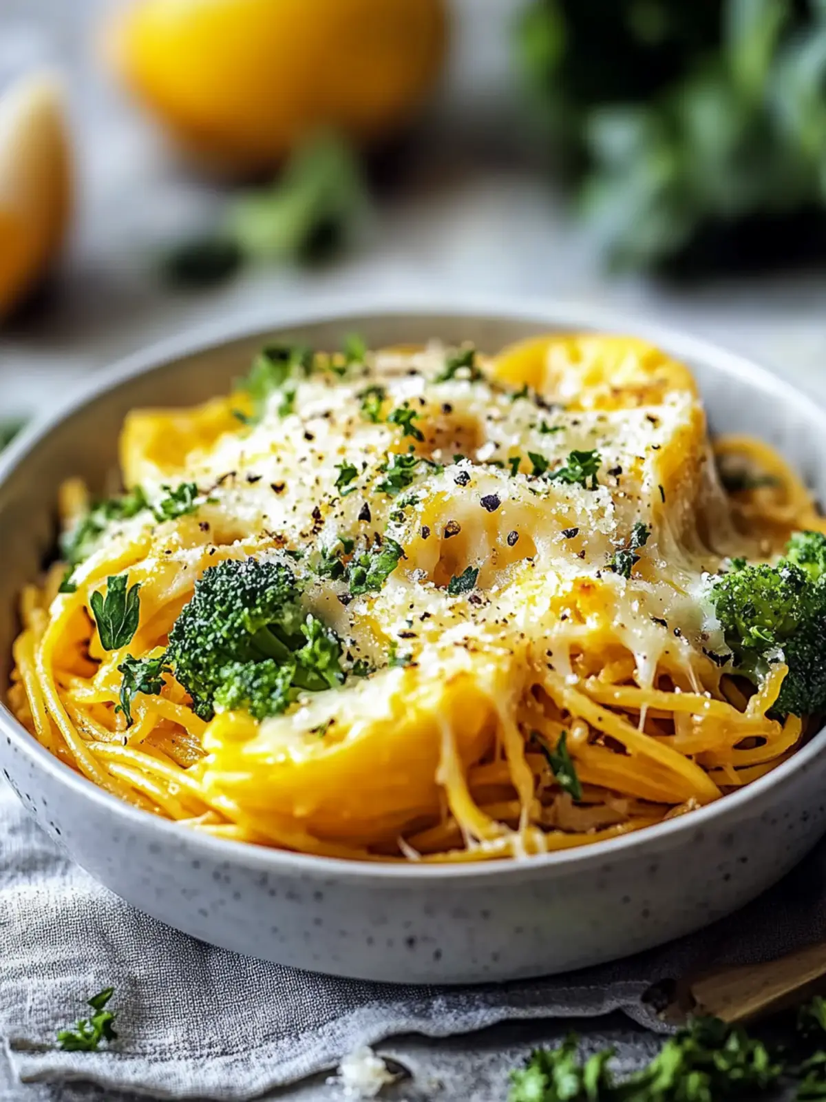 Käse-Hühnchen-Brokkoli gefüllter Spaghetti-Kürbis Bliss für die Seele 4 Käse-Hühnchen-Brokkoli gefüllter Spaghetti-Kürbis Bliss