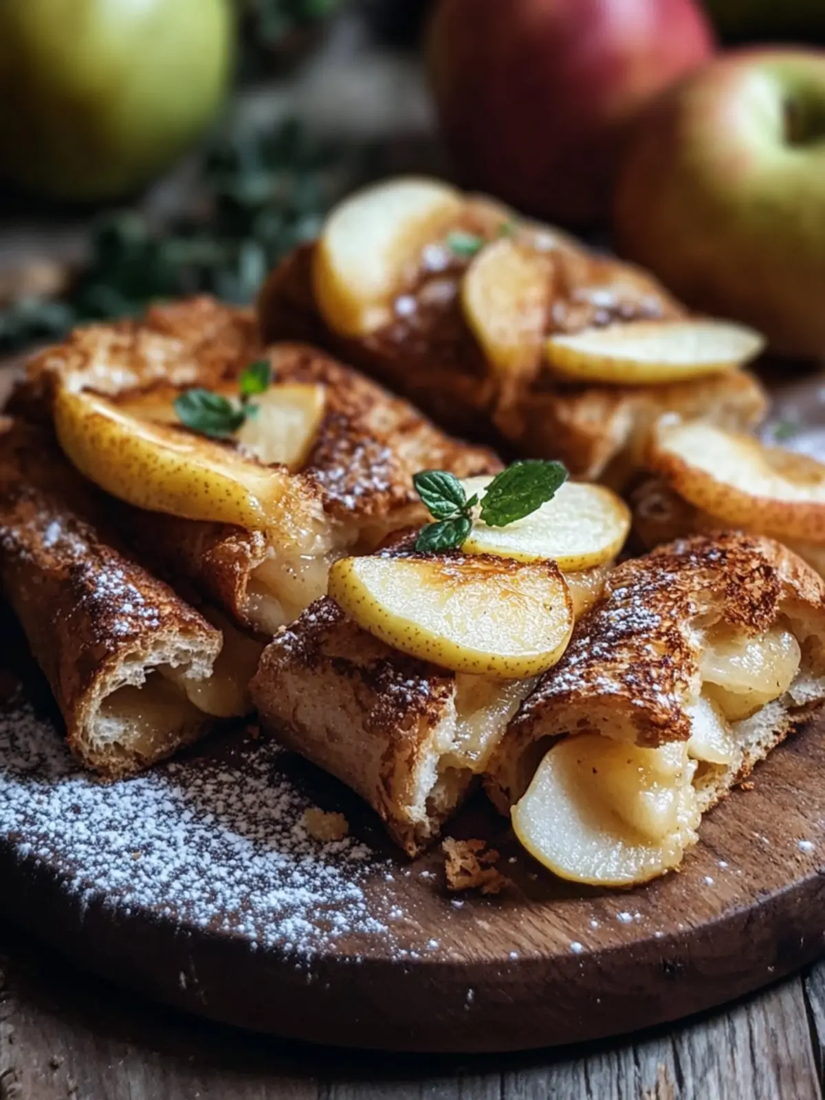 Vegan Französische Toast-Rollen mit Apfel- und Zimtfüllung 3 Französische Toast-Rollen mit Apfel- und Zimtfüllung