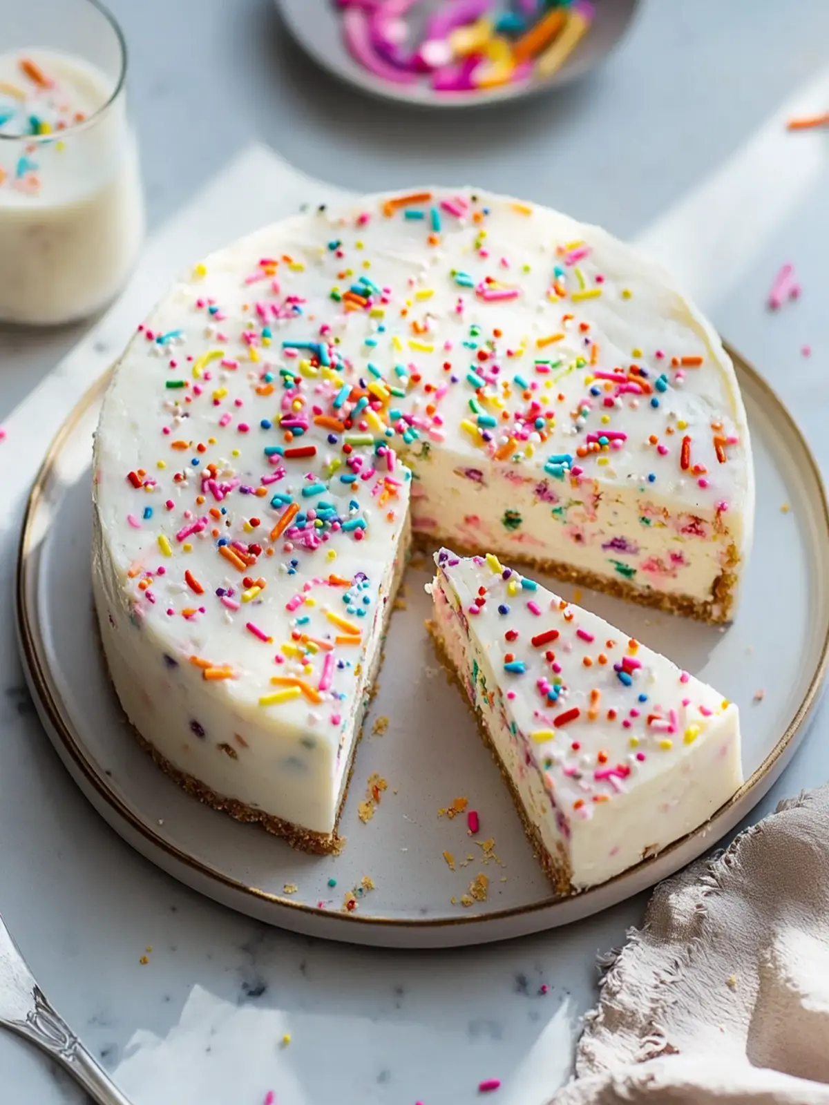 No-Bake Funfetti Käsekuchen – Der bunte Genuss für Feste 4 No-Bake Funfetti Käsekuchen