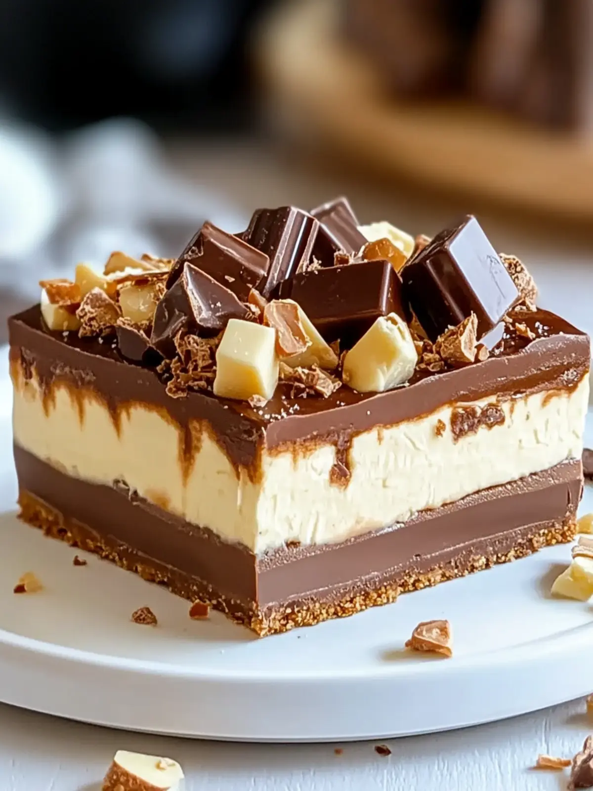 Schokoladen-No-Bake-Twix-Cheesecake für süße Genussmomente 5 Schokoladen-No-Bake-Twix-Cheesecake für Süßigkeitenliebhaber