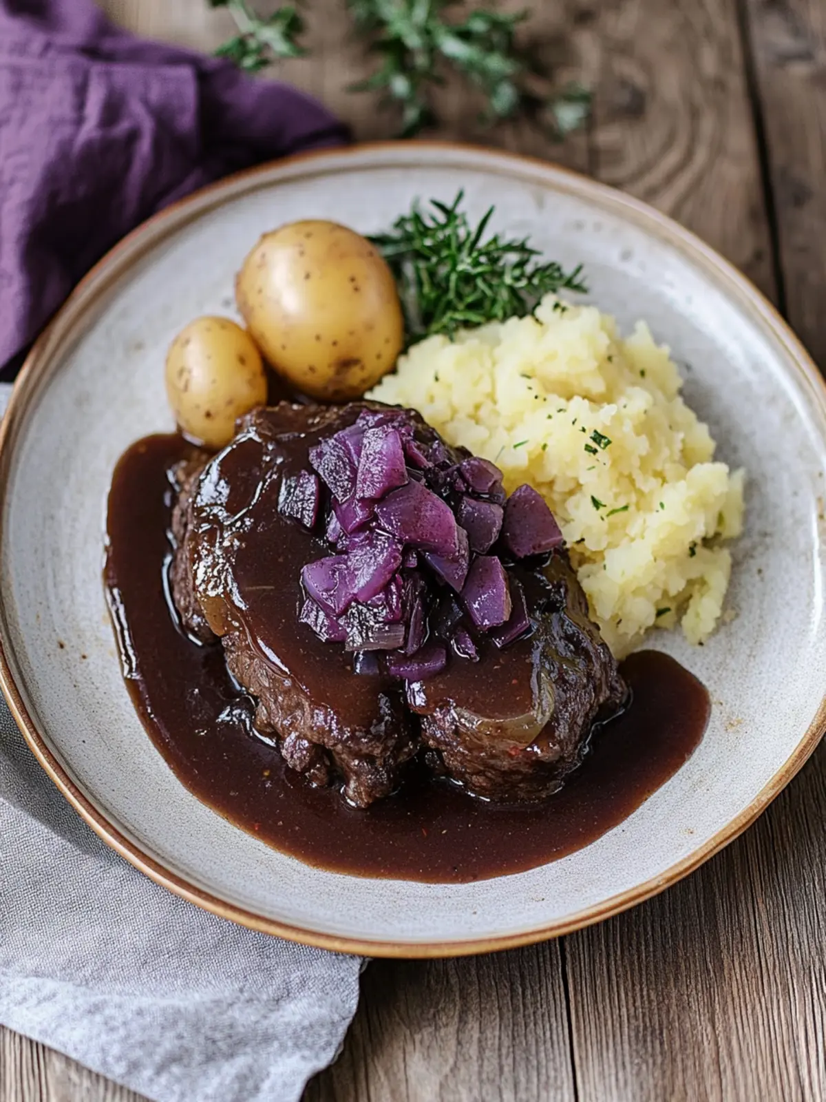 Rheinischer Sauerbraten mit Rotkohl und Kartoffelknödeln genießen 4 Rheinischer Sauerbraten mit Rotkohl und Kartoffelknödeln