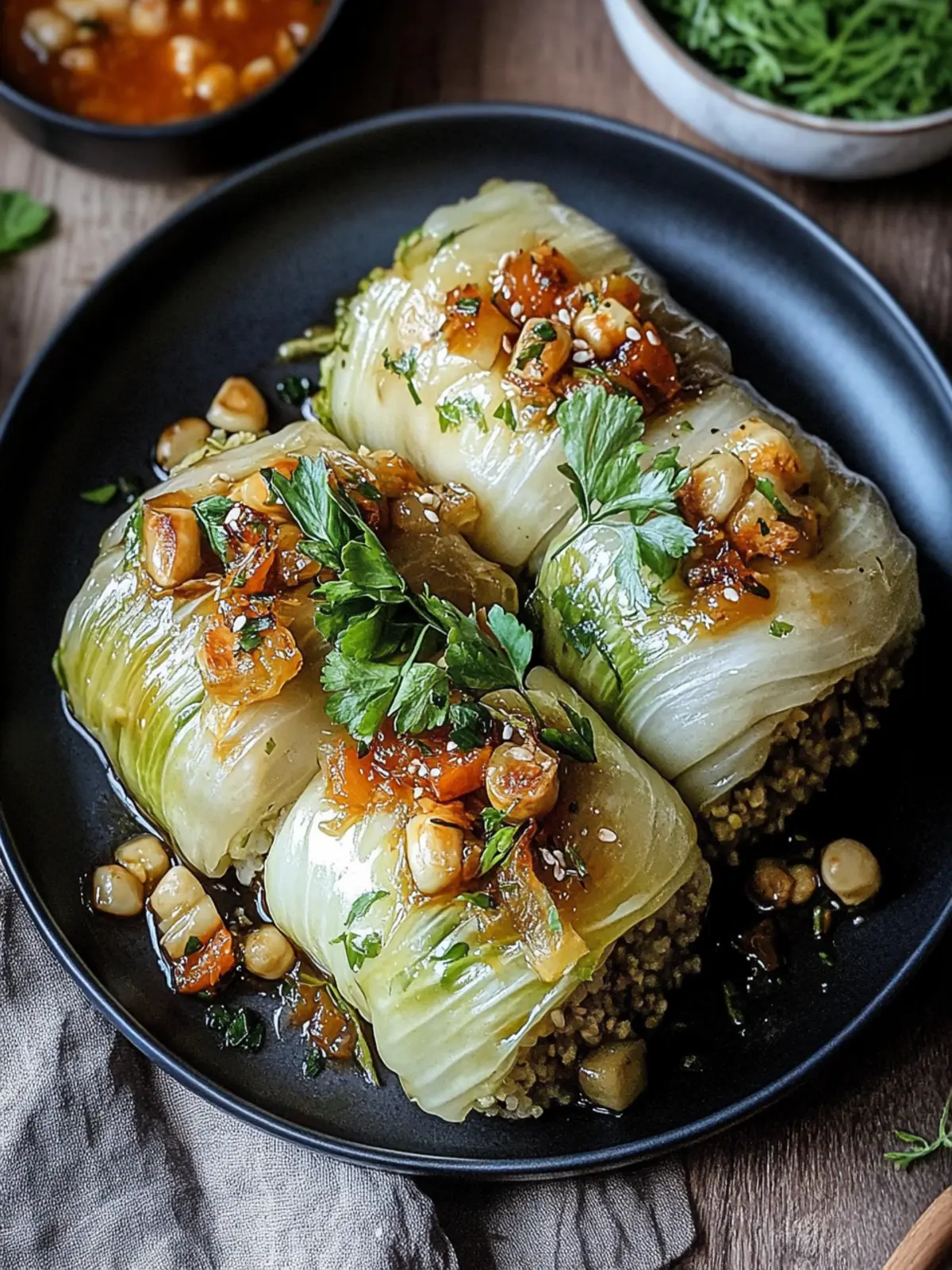 Vegane Kohlrouladen Weißkohl mit Linsenfüllung genießen 4 Vegane Kohlrouladen Weißkohl