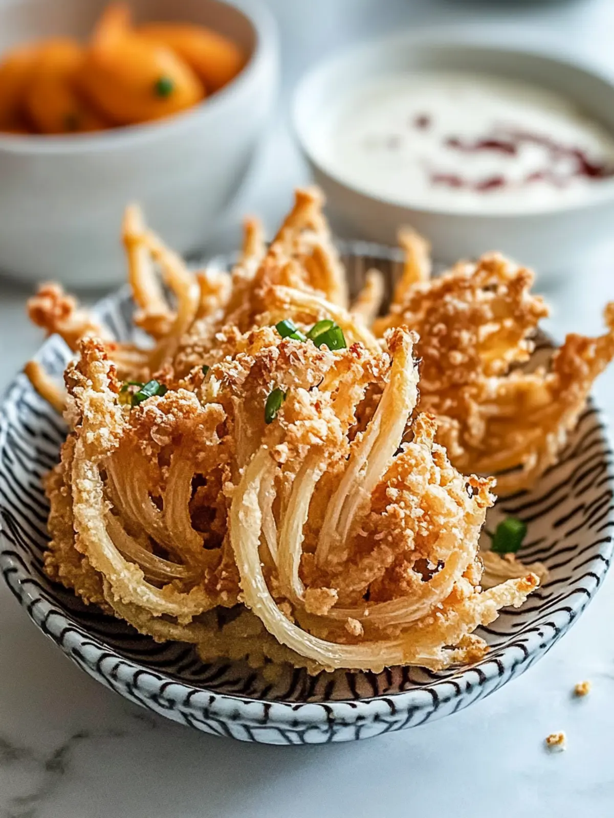 Knusprige Enoki-Pilz-Nuggets für Gemüse-Liebhaber mit Dip 3 Knusprige Enoki-Pilz-Nuggets für Gemüse-Liebhaber
