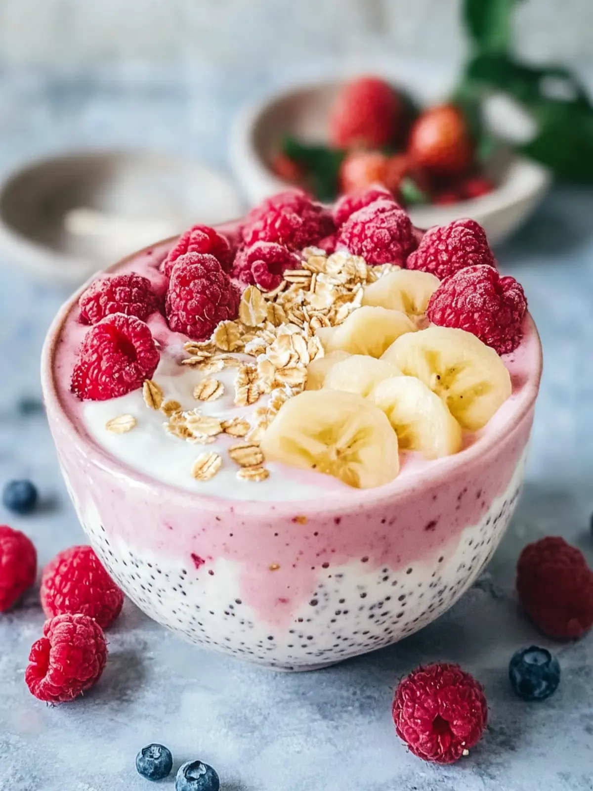 Schnelle griechische Joghurt Obst Smoothie Schüssel