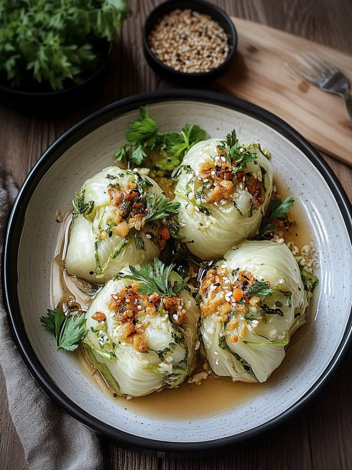 Vegane Kohlrouladen Weißkohl mit Linsenfüllung genießen 3 Vegane Kohlrouladen Weißkohl