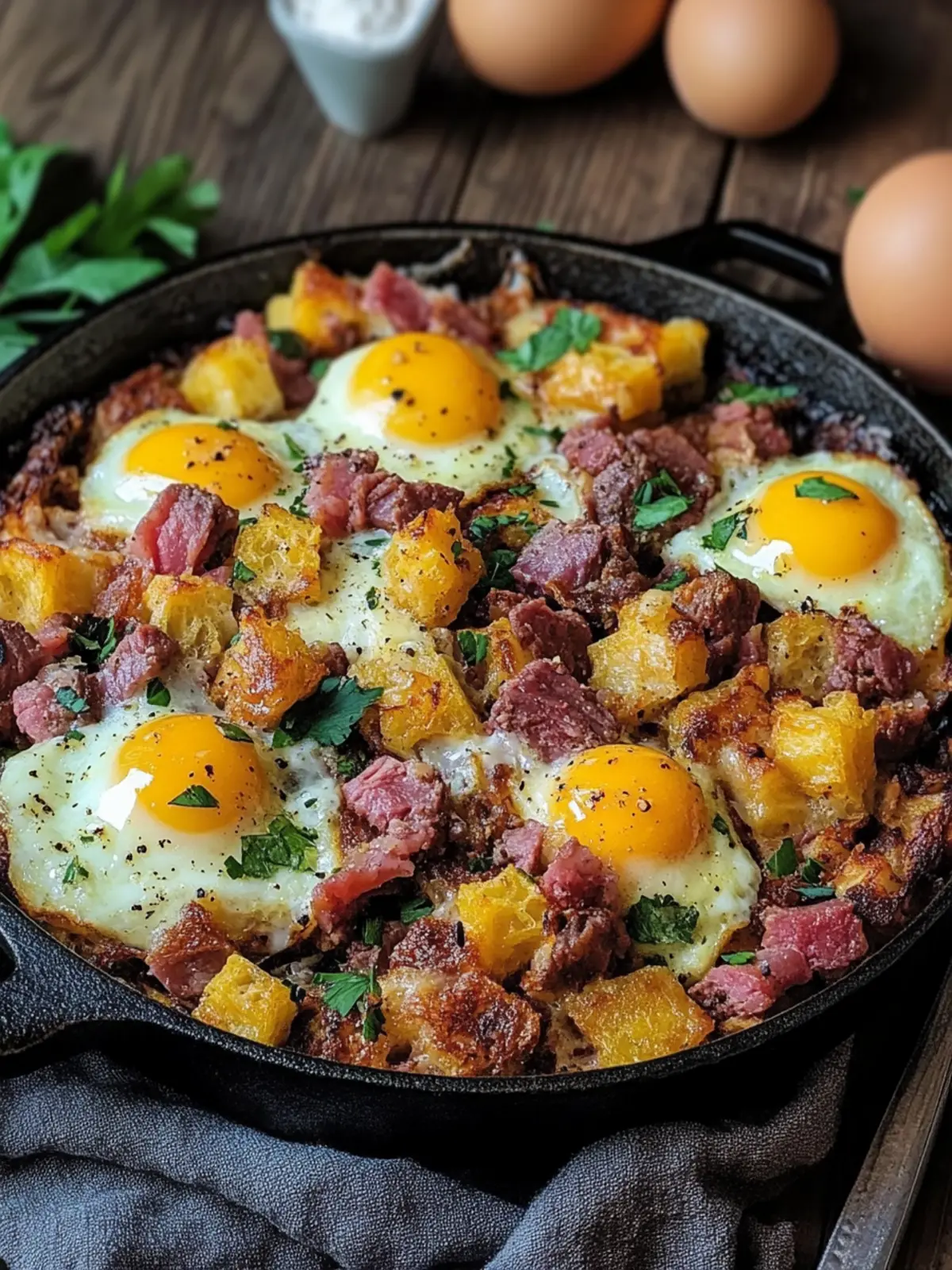 Knuspriger Corned Beef Hash Pfanne mit Läuftigen Eiern Genial 3 Knuspriger Corned Beef Hash Pfanne mit Läuftigen Eiern Einfach und Perfekt