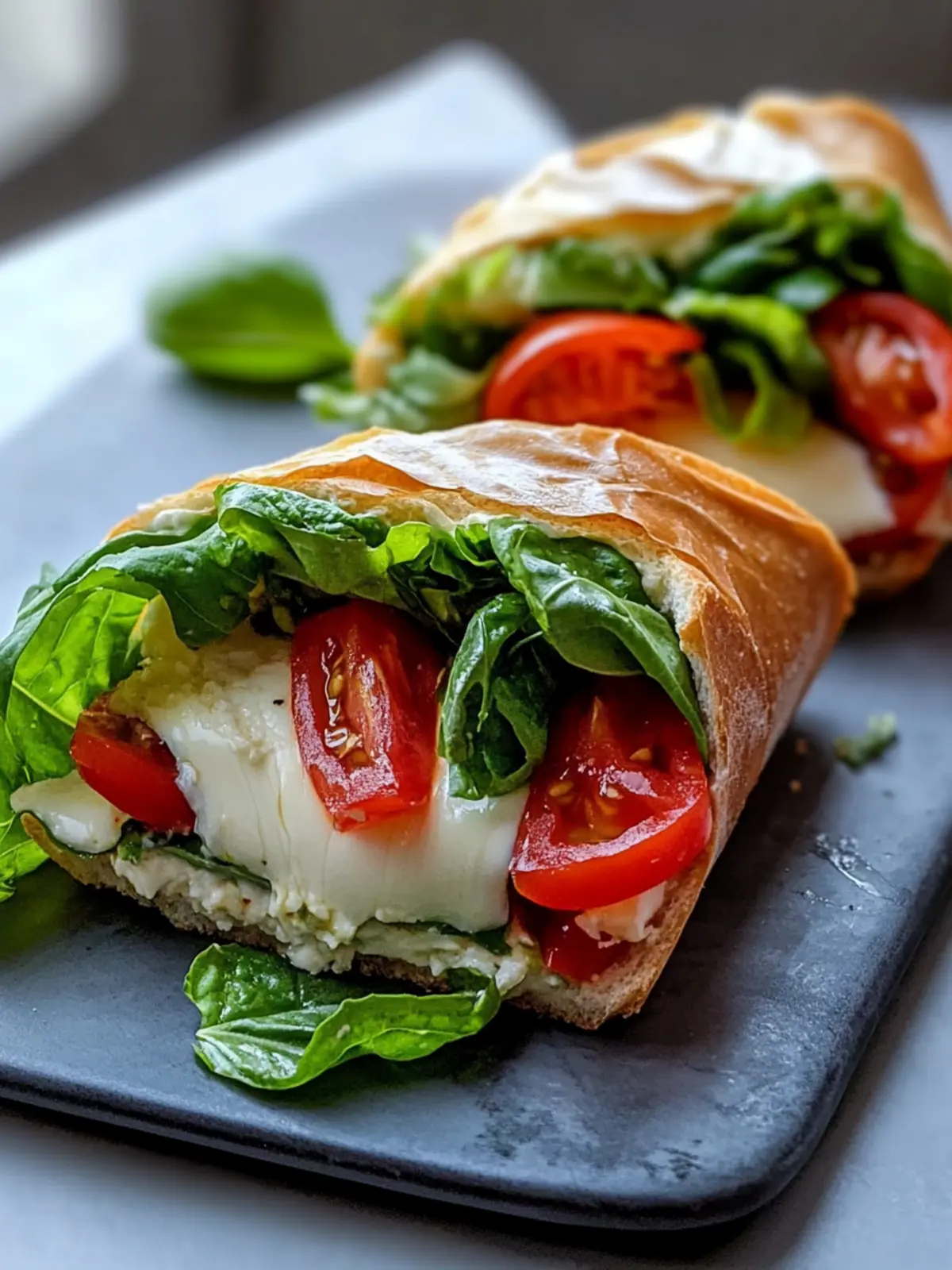 Low-Carb Mozzarella-Sandwich im Salatblatt: Lecker und Gesund 2 Low-Carb Mozzarella-Sandwich in einem Salatblatt