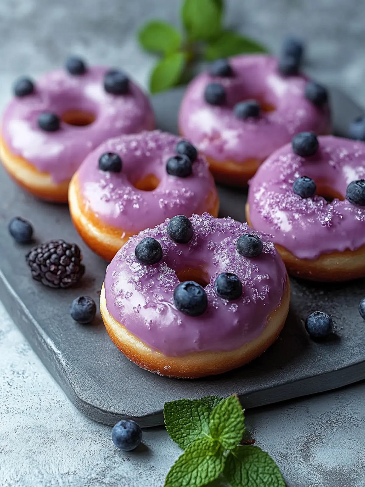 Heidelbeer-Kuchen-Donuts mit Heidelbeer-Glasur für ein süßes Frühstück 2 Heidelbeer-Kuchen-Donuts mit Heidelbeer-Glasur