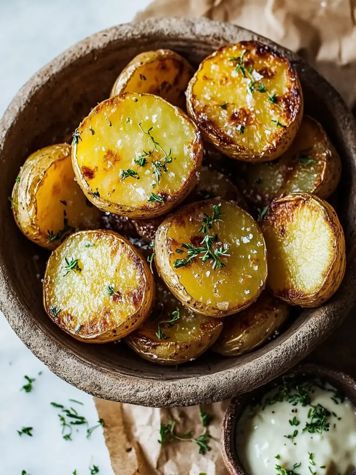 Knusprige zerdrückte Kartoffeln mit Knoblauch und Kräutern 3 knusprige zerdrückte Kartoffeln