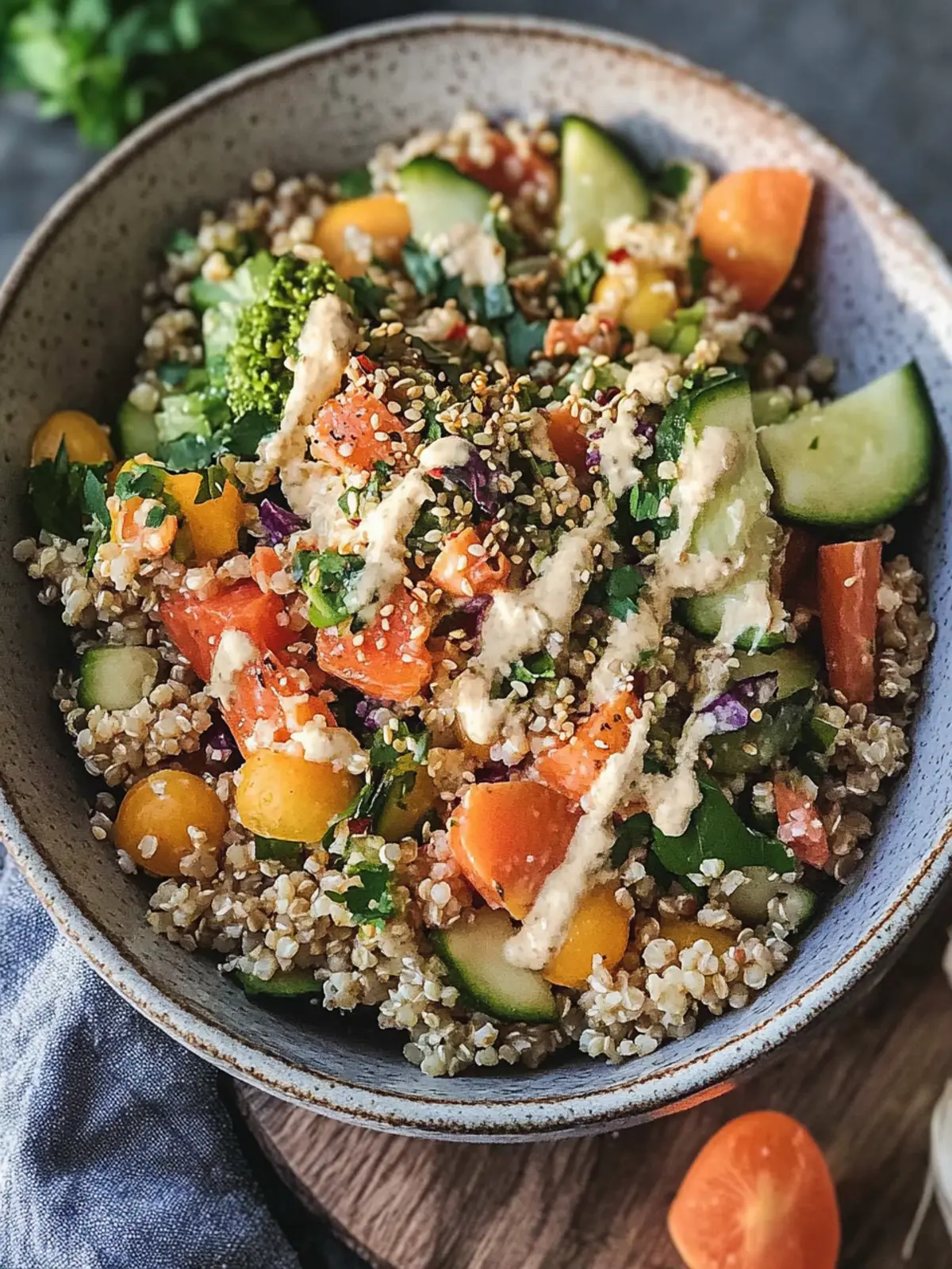 Warmes geröstetes Gemüse-Quinoa-Salat mit cremigem Sesamdressing für jeden Tag 5 Warmes geröstetes Gemüse-Quinoa-Salat mit cremigem Sesamdressing